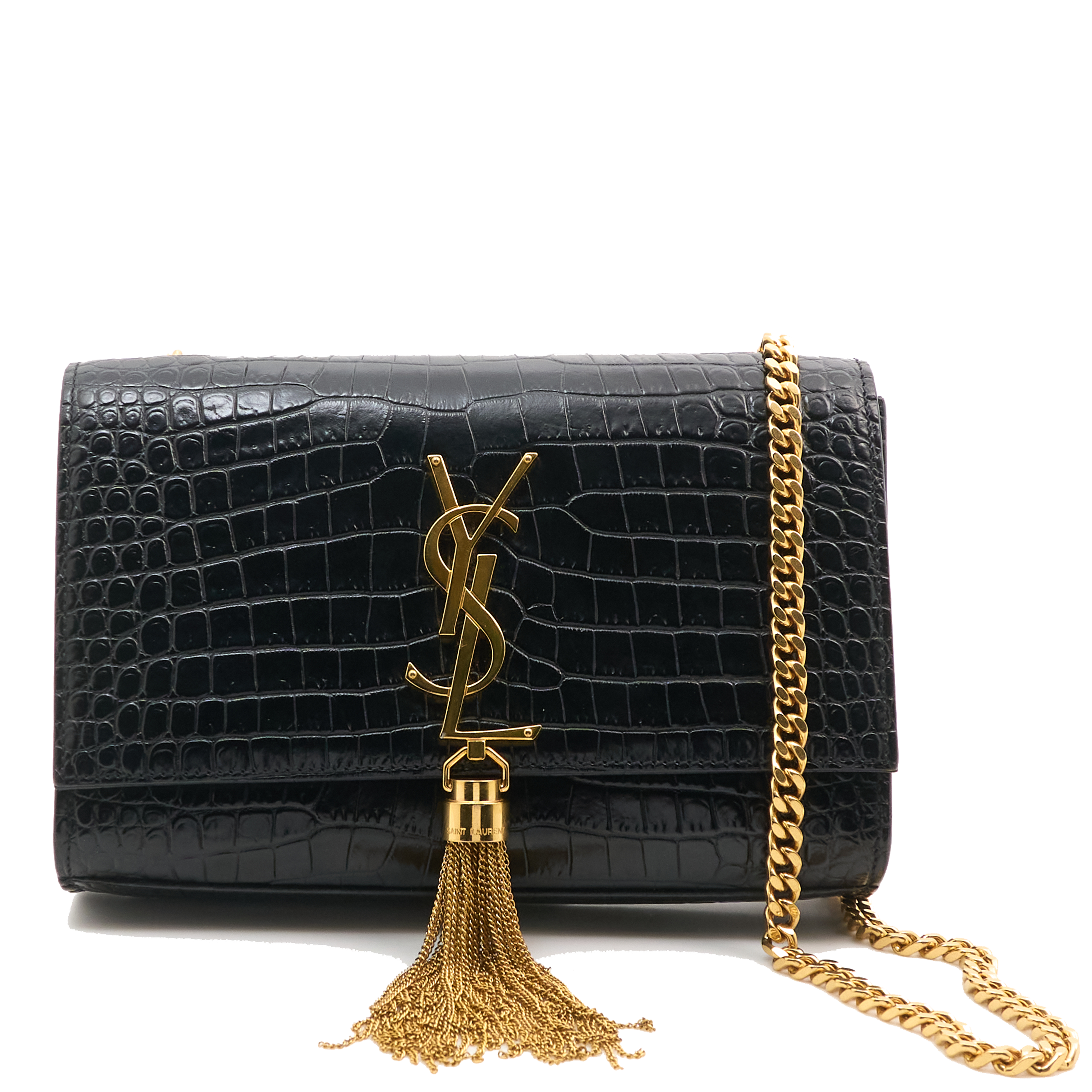 Saint Laurent Kate Tassel Crocodile Embossed Leather Bag