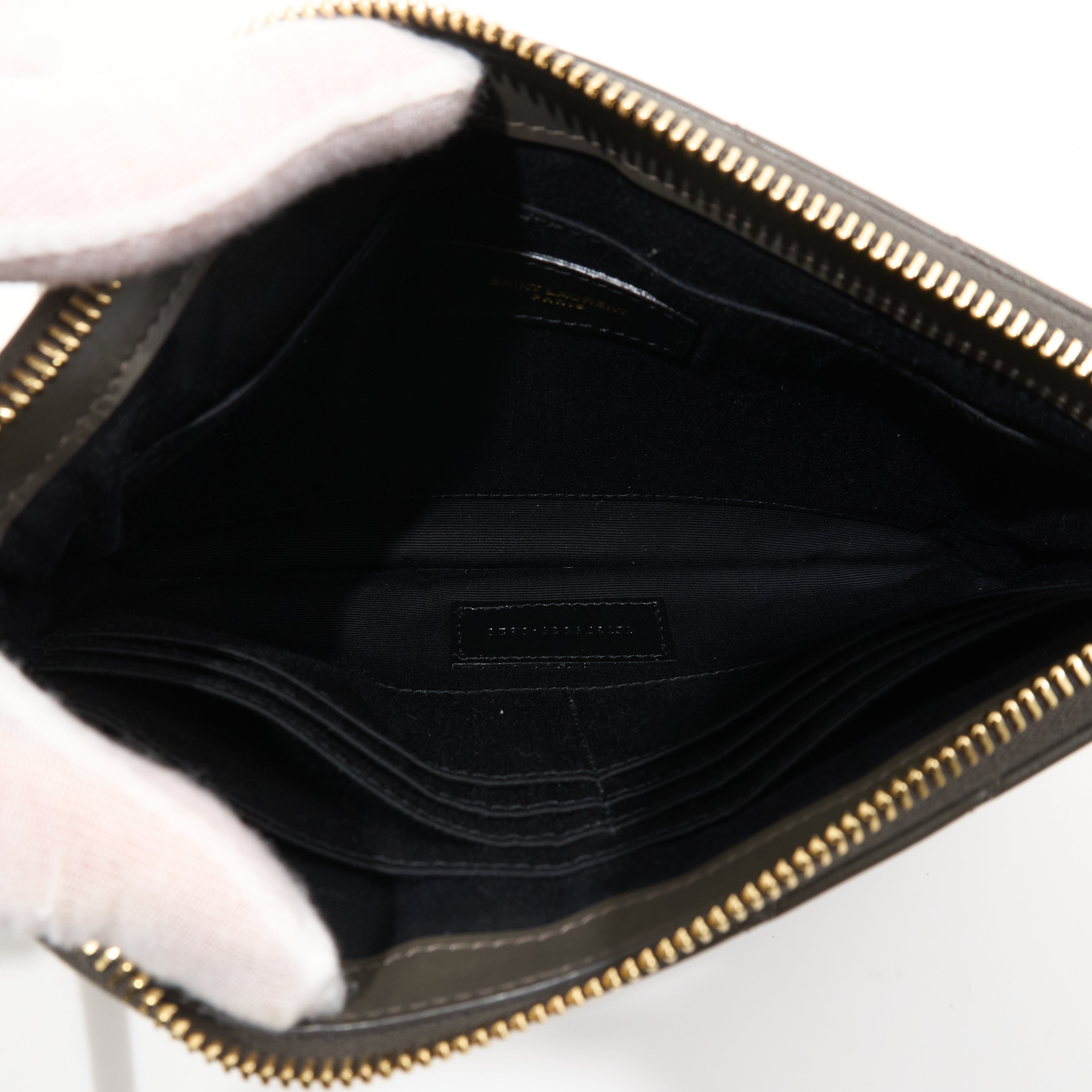 Saint Laurent Chevron Pouch In Olive Leather