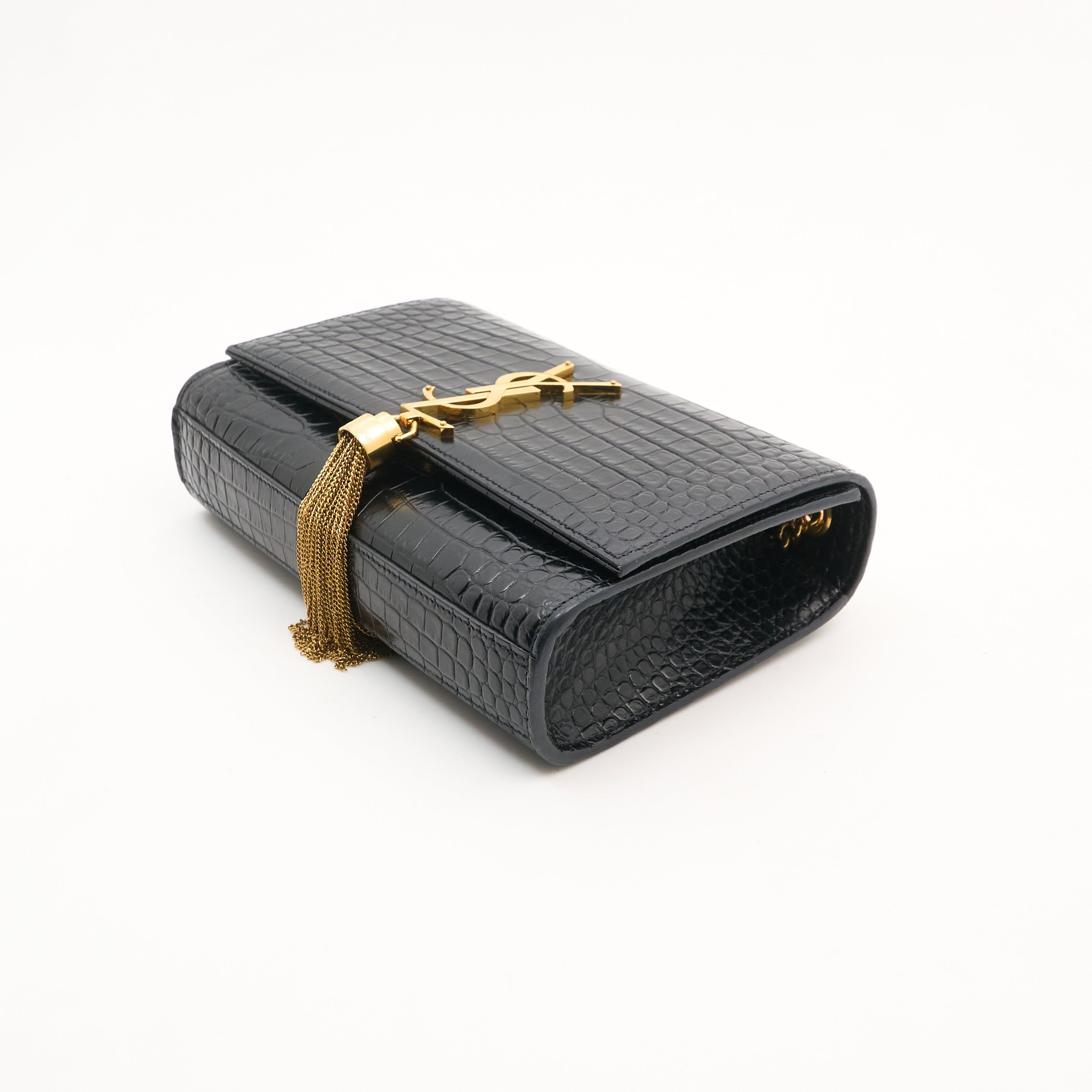 Saint Laurent Kate Tassel Crocodile Embossed Leather Bag