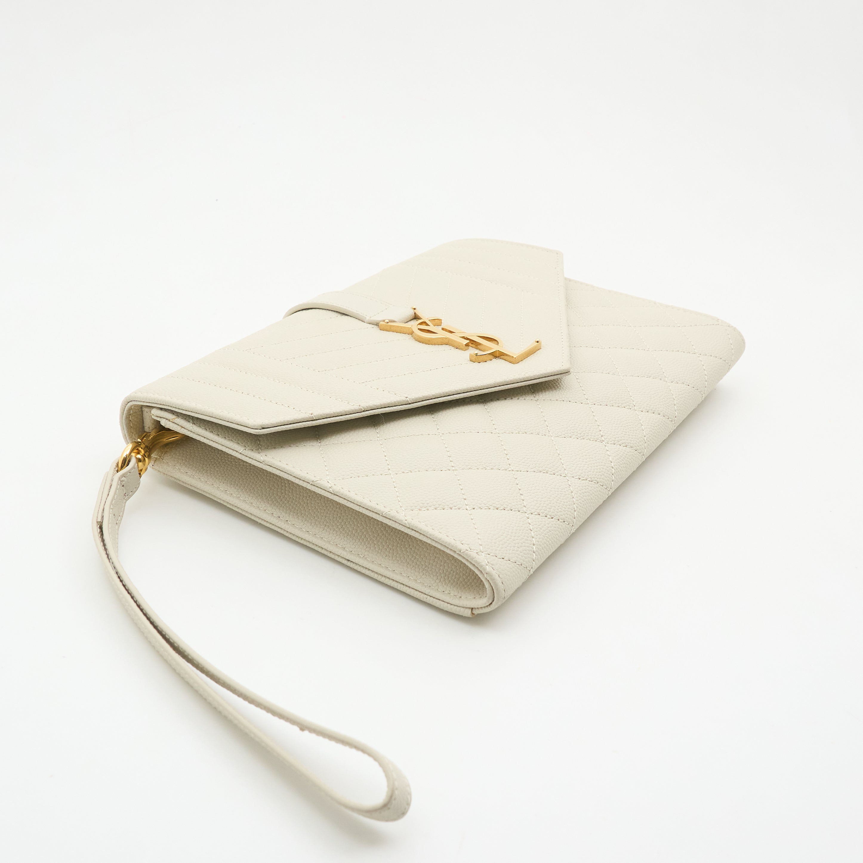 Saint Laurent Flap Pouch In Ivory Grain De Poudre Leather Ivory