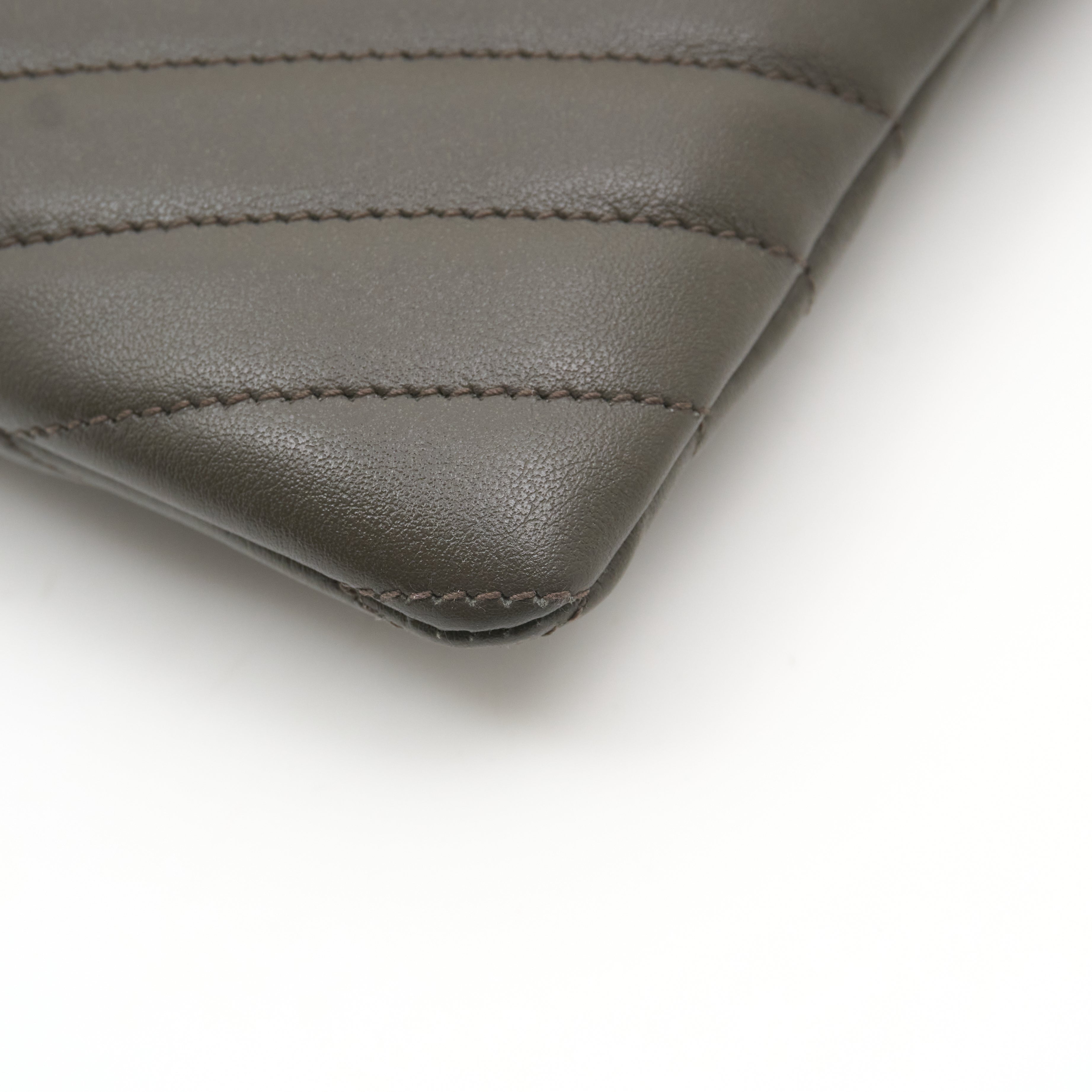 Saint Laurent Chevron Pouch In Olive Leather