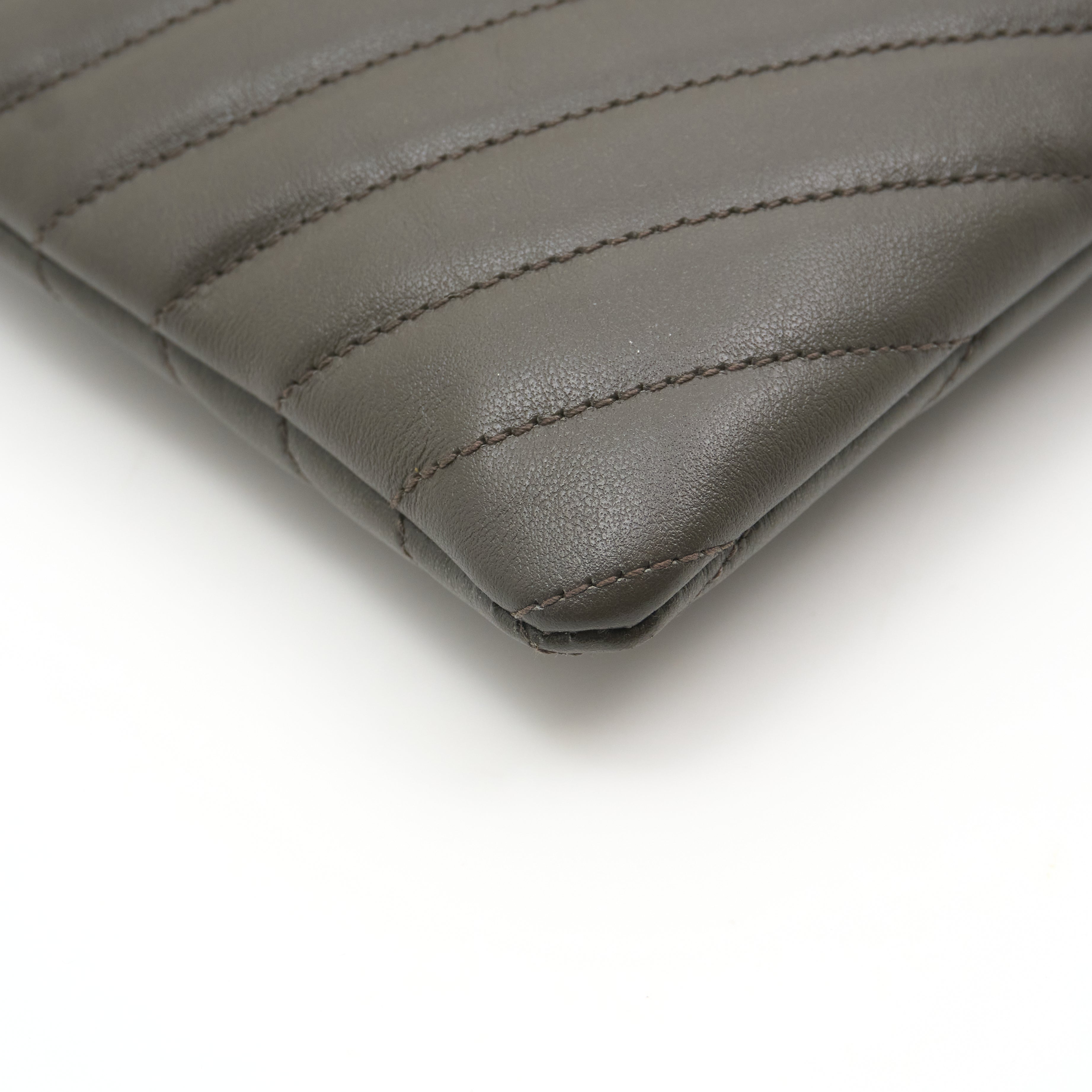 Saint Laurent Chevron Pouch In Olive Leather