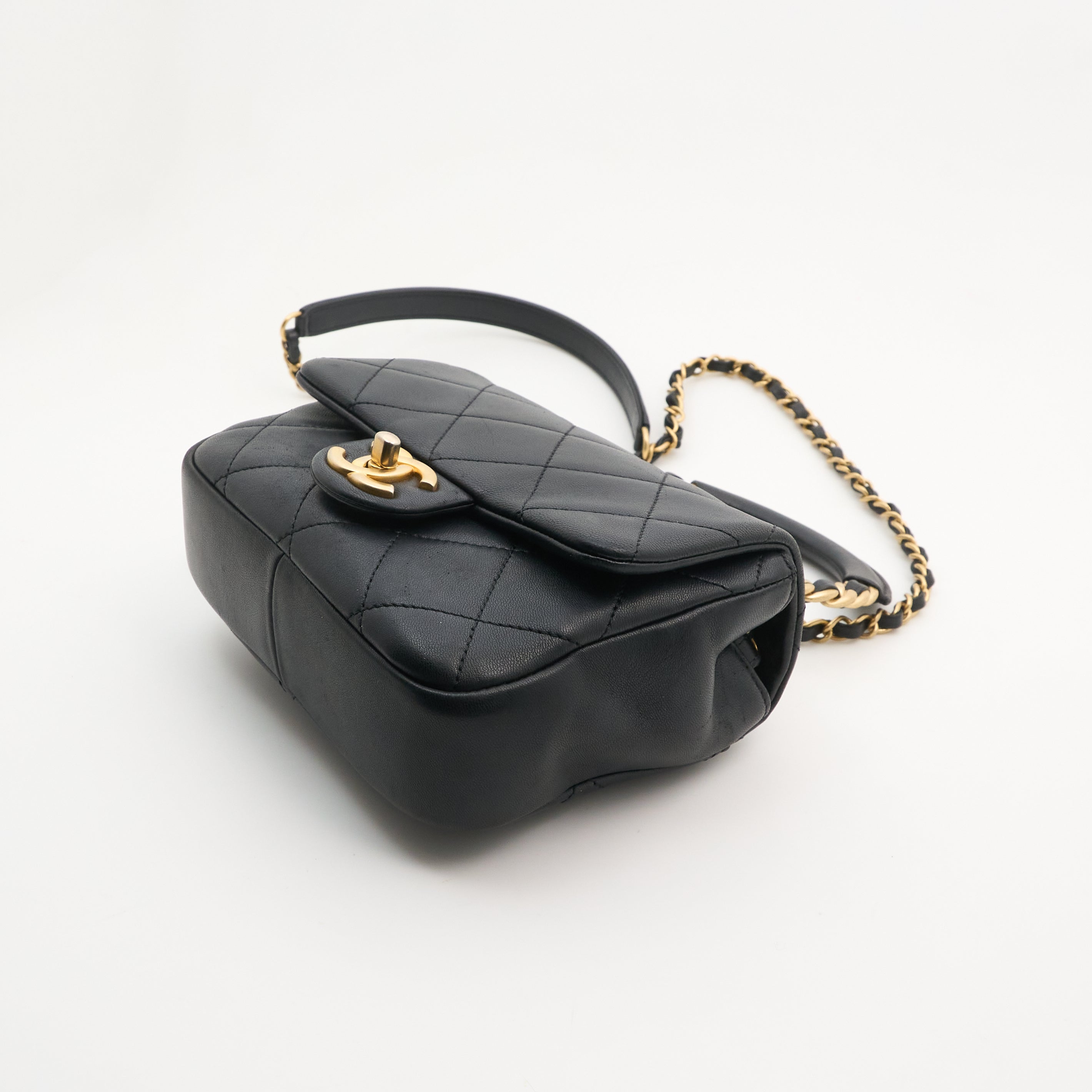 Chanel Quilted Top Handle in Black GHW