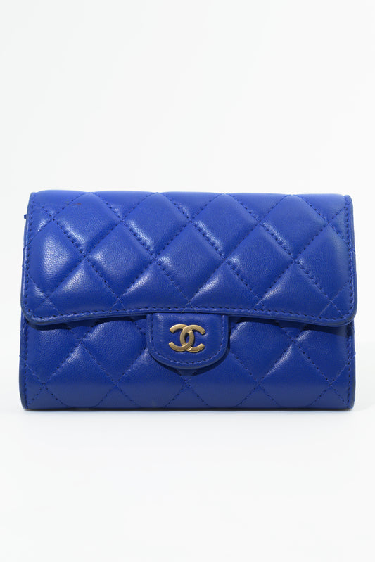 Chanel Quilted Caviar Wallet in blue GHW