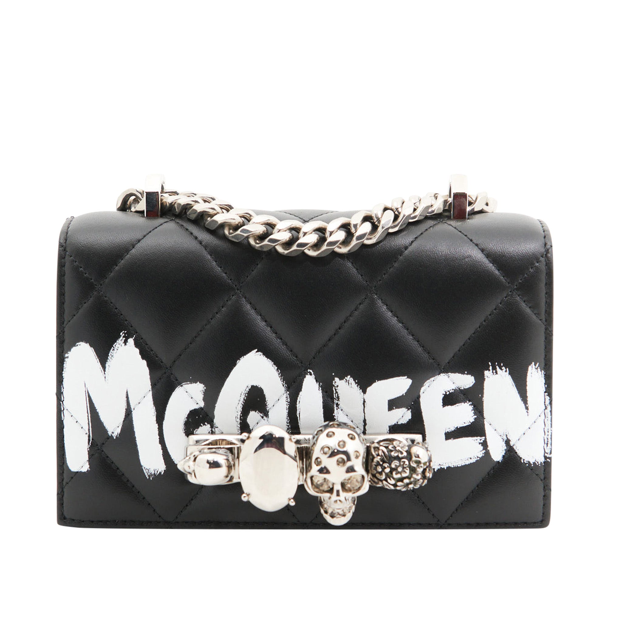 Alexander McQueen Calf Leather Jewelled The Knuckle Bag in Black