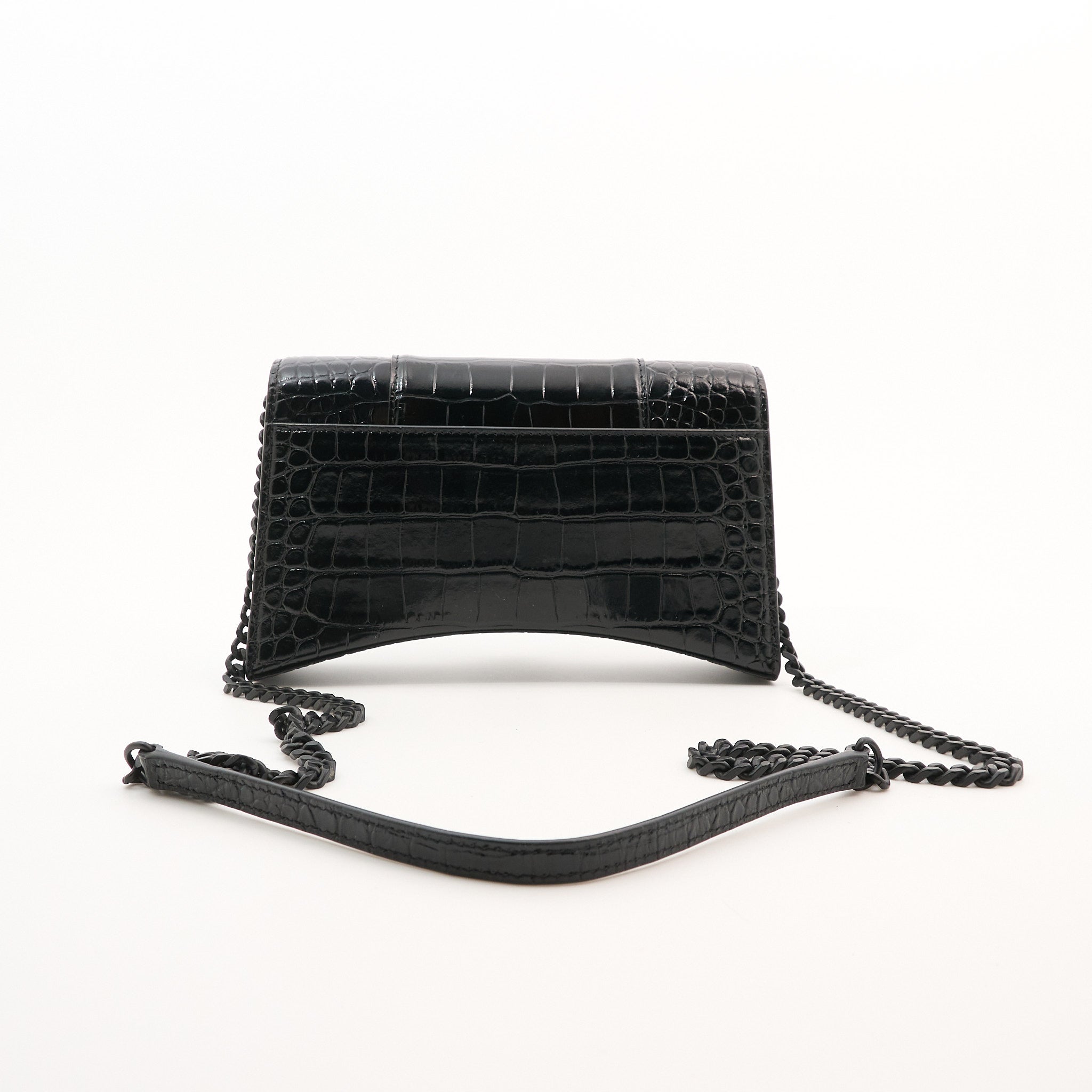 Balenciaga Black Hourglass Croc-Effect Leather Shoulder Bag