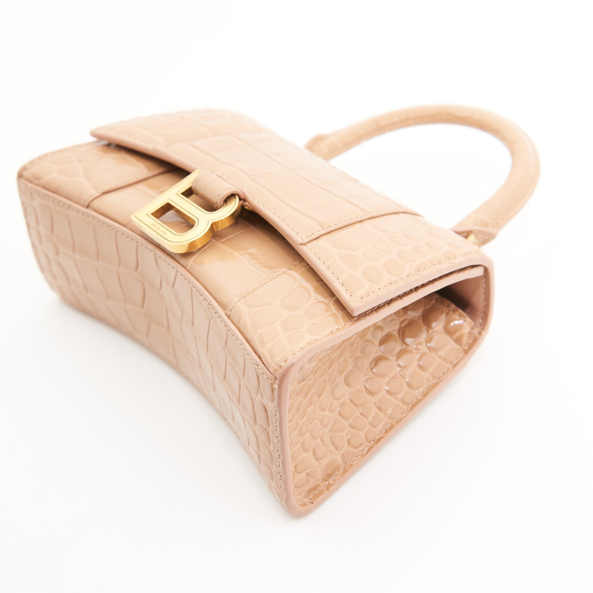 Balenciaga Small Hourglass Beige Croc Leather Handbag