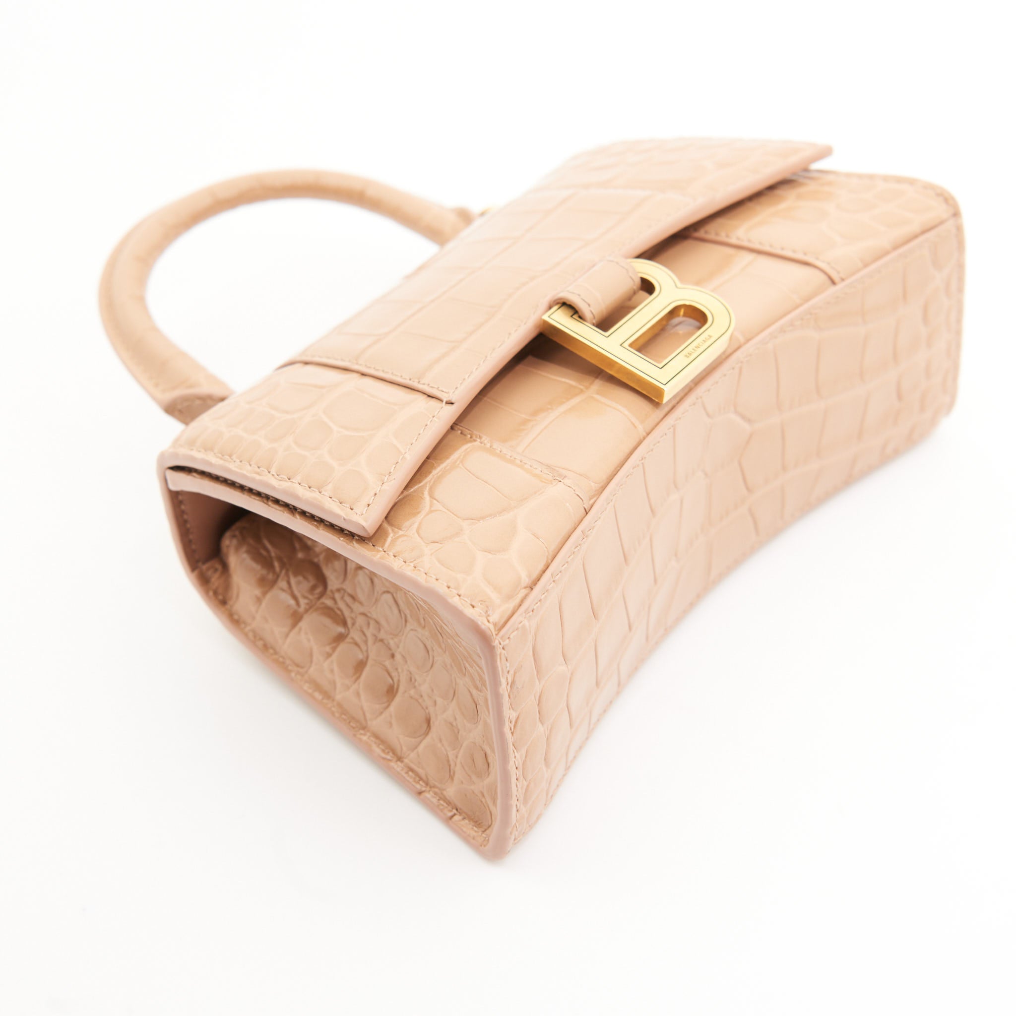 Balenciaga Small Hourglass Beige Croc Leather Handbag