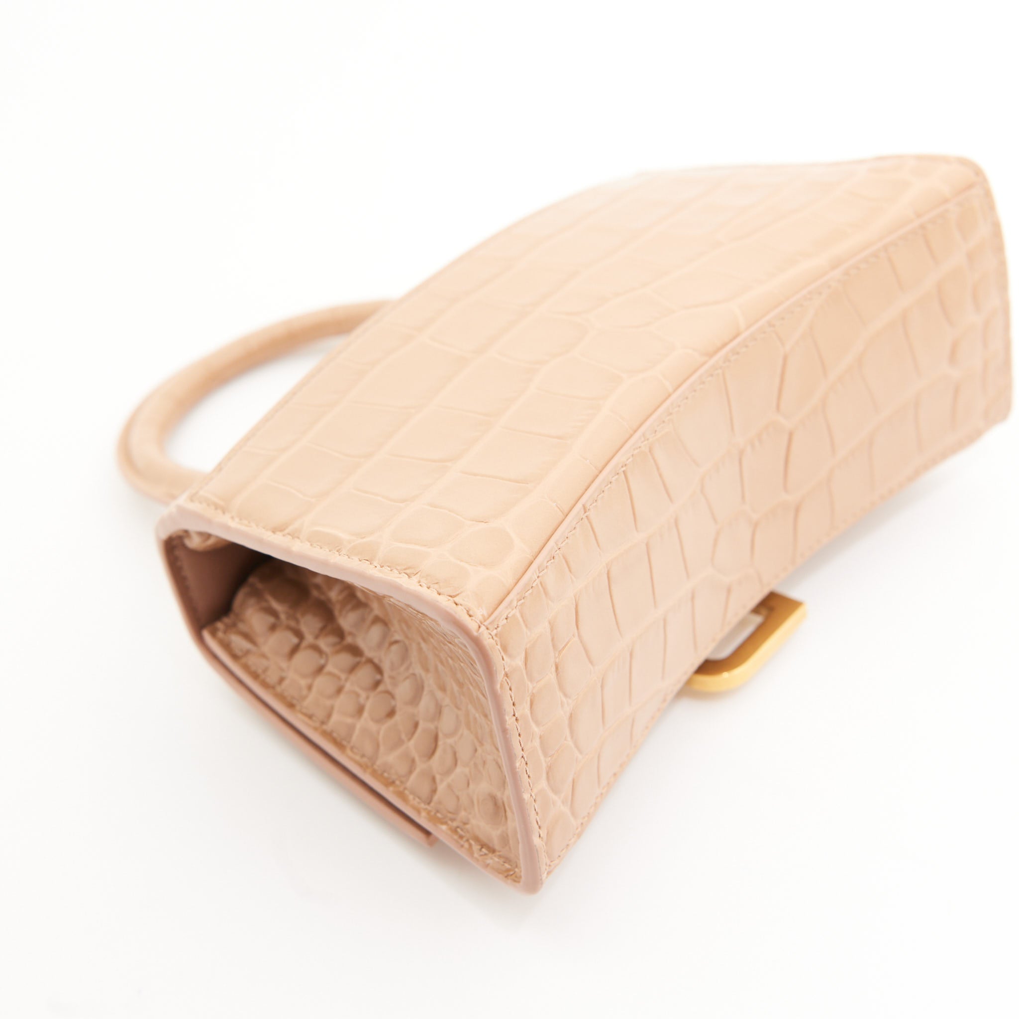 Balenciaga Small Hourglass Beige Croc Leather Handbag