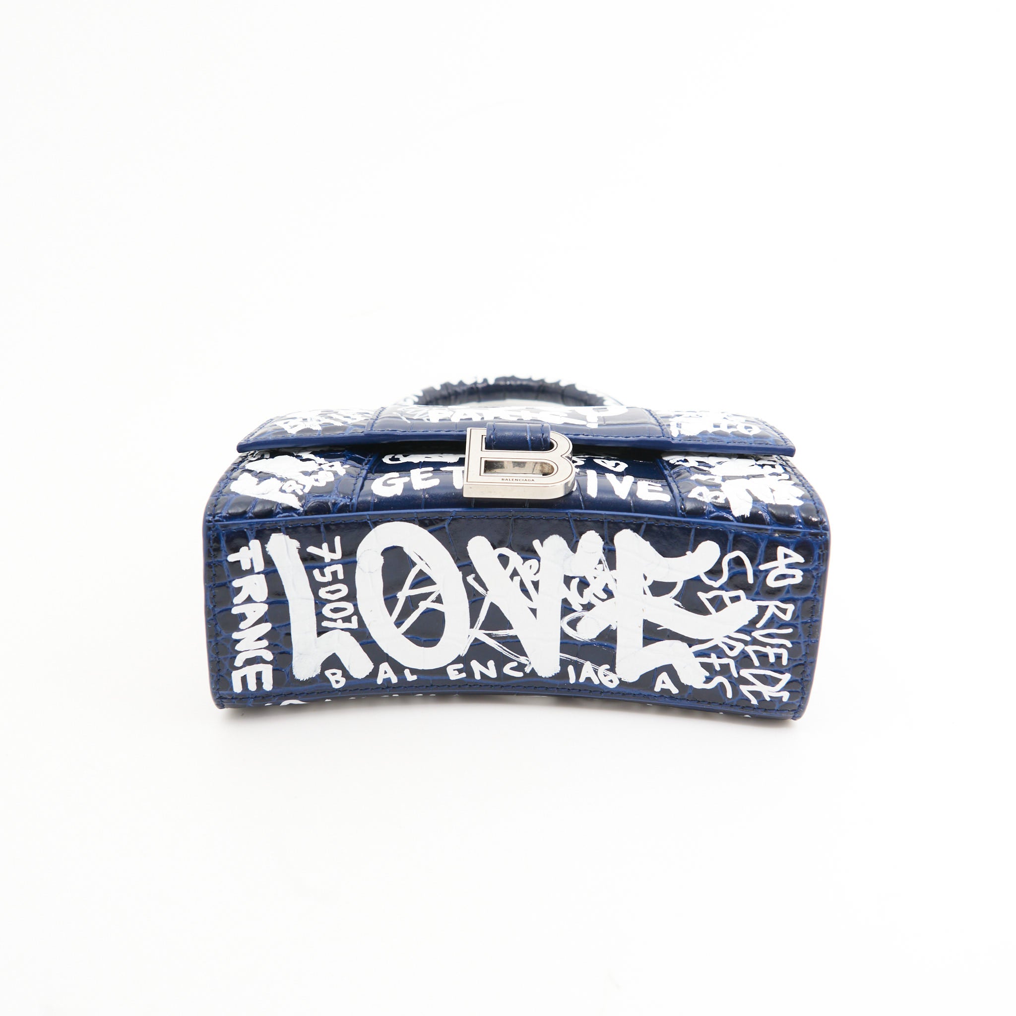 Balenciaga Croc Leather Hourglass in Navy Graffiti Print SHW