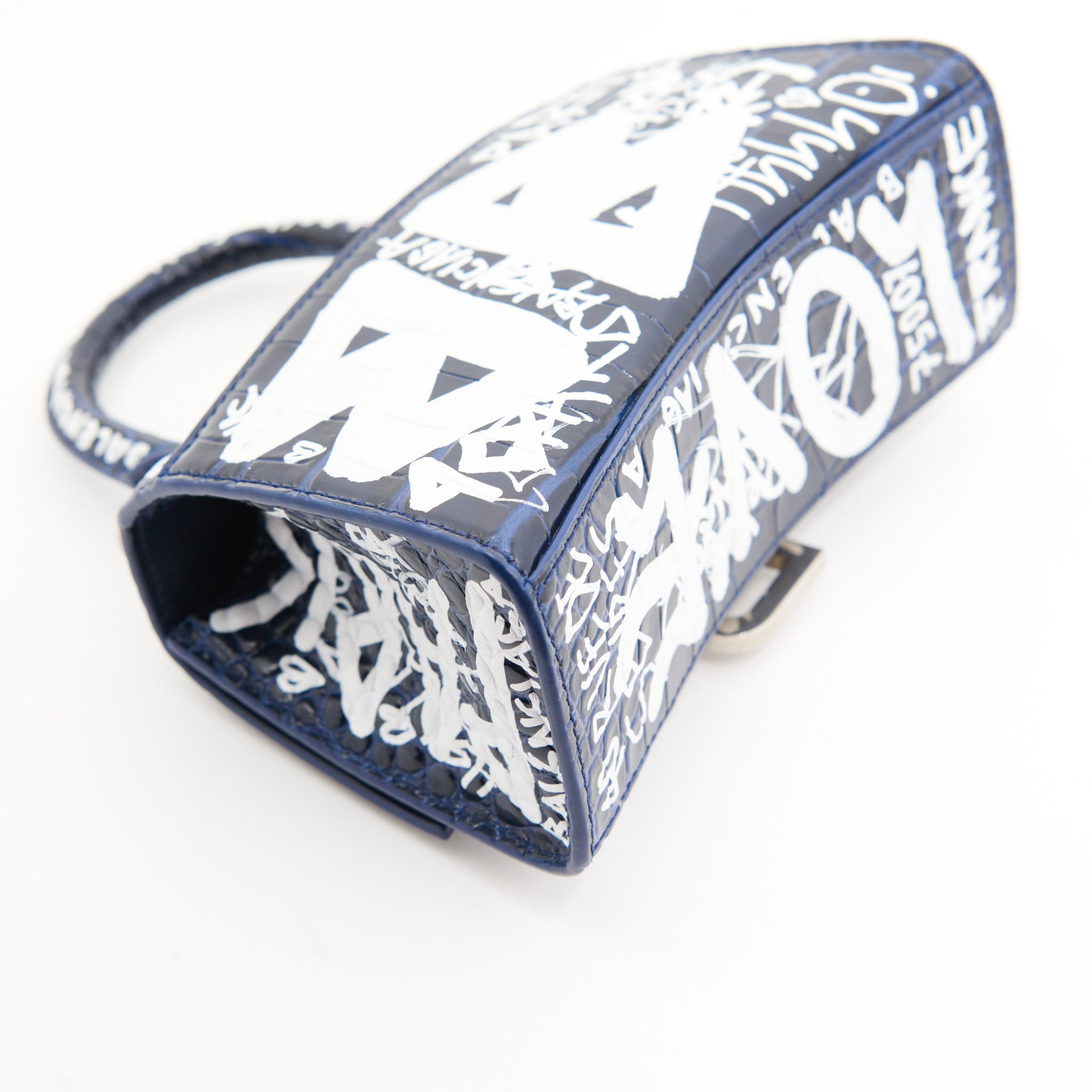 Balenciaga Croc Leather Hourglass in Navy Graffiti Print SHW