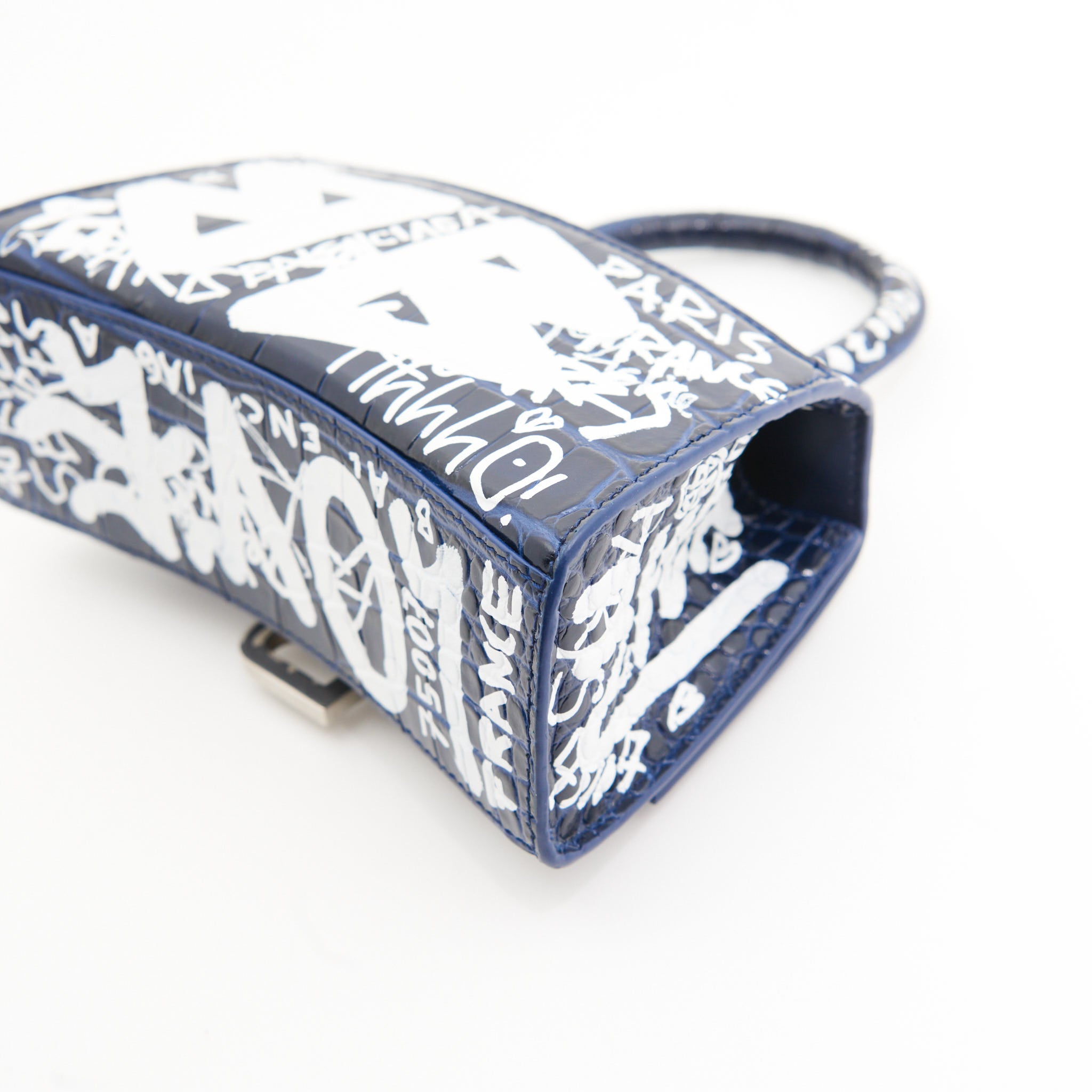 Balenciaga Croc Leather Hourglass in Navy Graffiti Print SHW