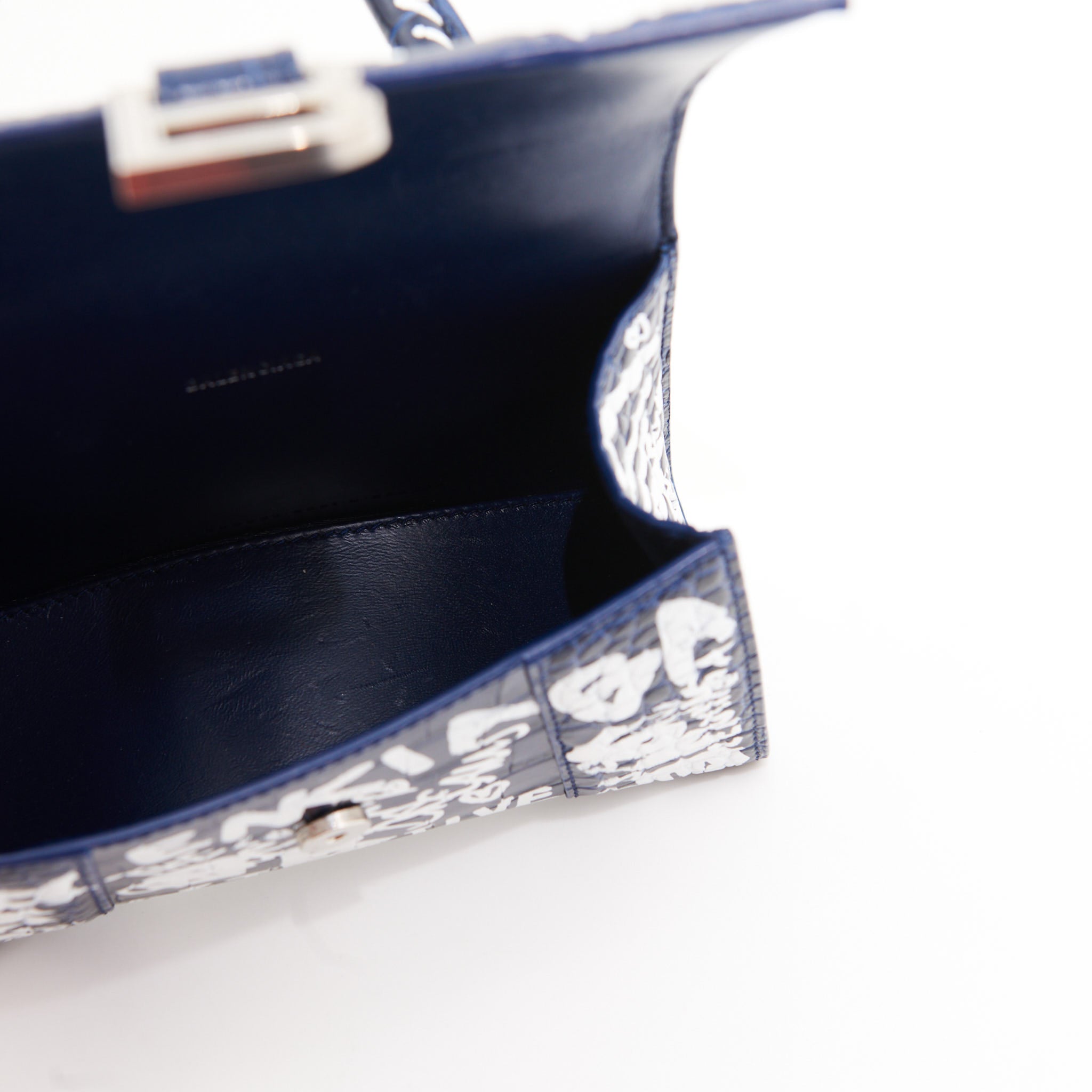 Balenciaga Croc Leather Hourglass in Navy Graffiti Print SHW