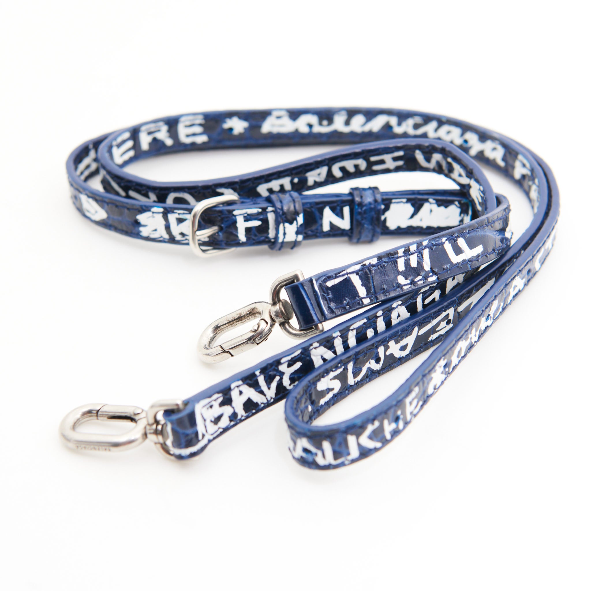 Balenciaga Croc Leather Hourglass in Navy Graffiti Print SHW