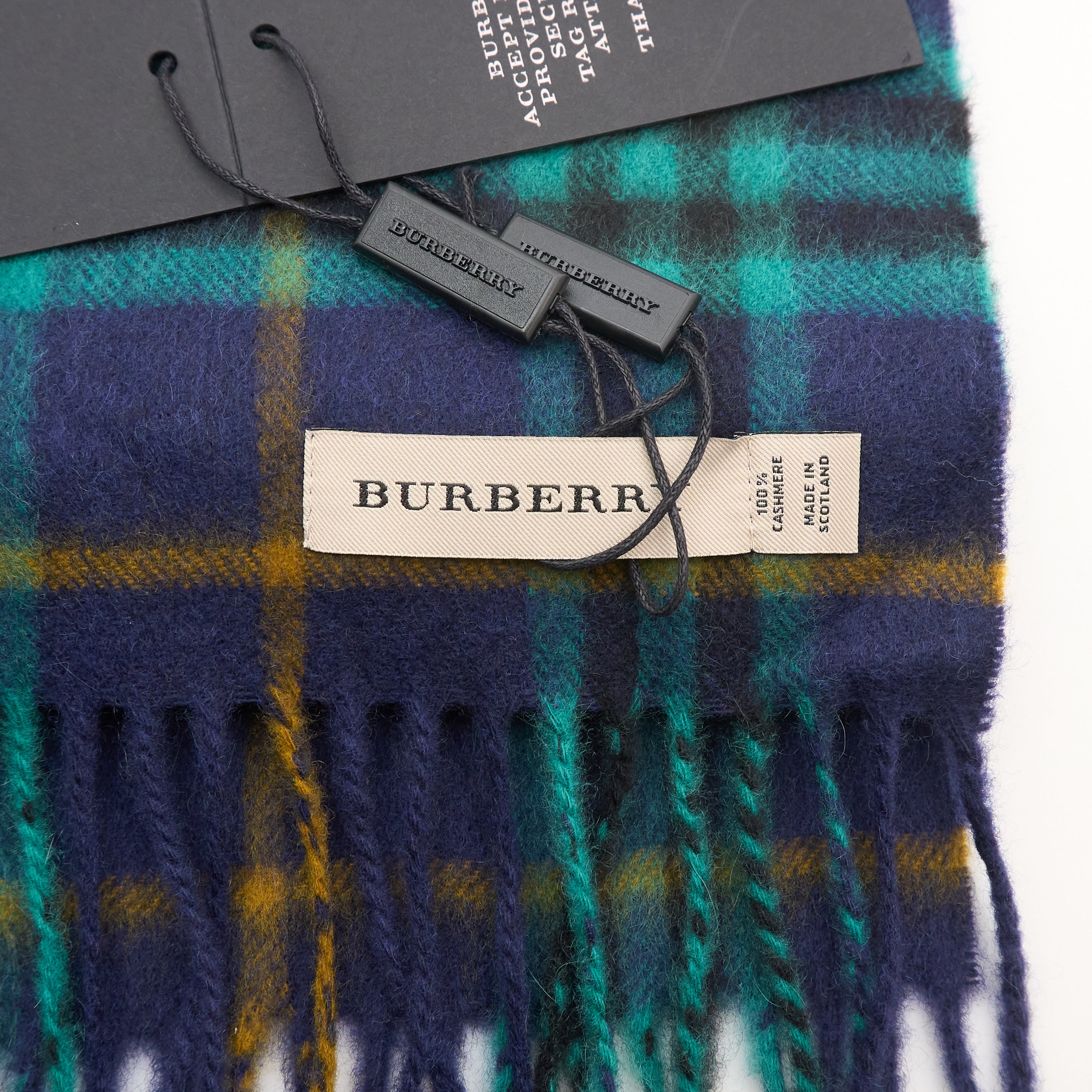 Burberry Cashmere Traditional Check Scarf Navy Green Gold