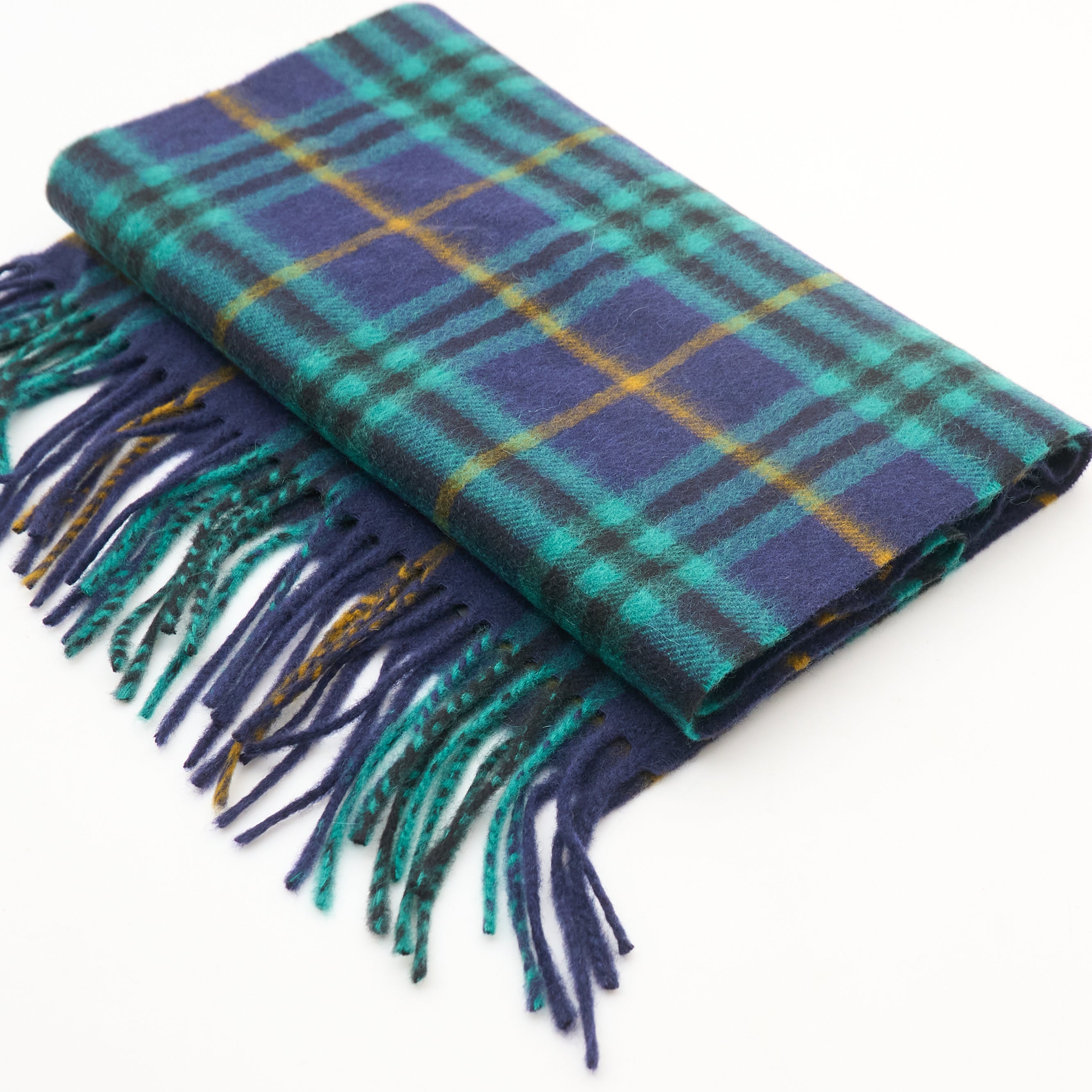 Burberry Cashmere Traditional Check Scarf Navy Green Gold