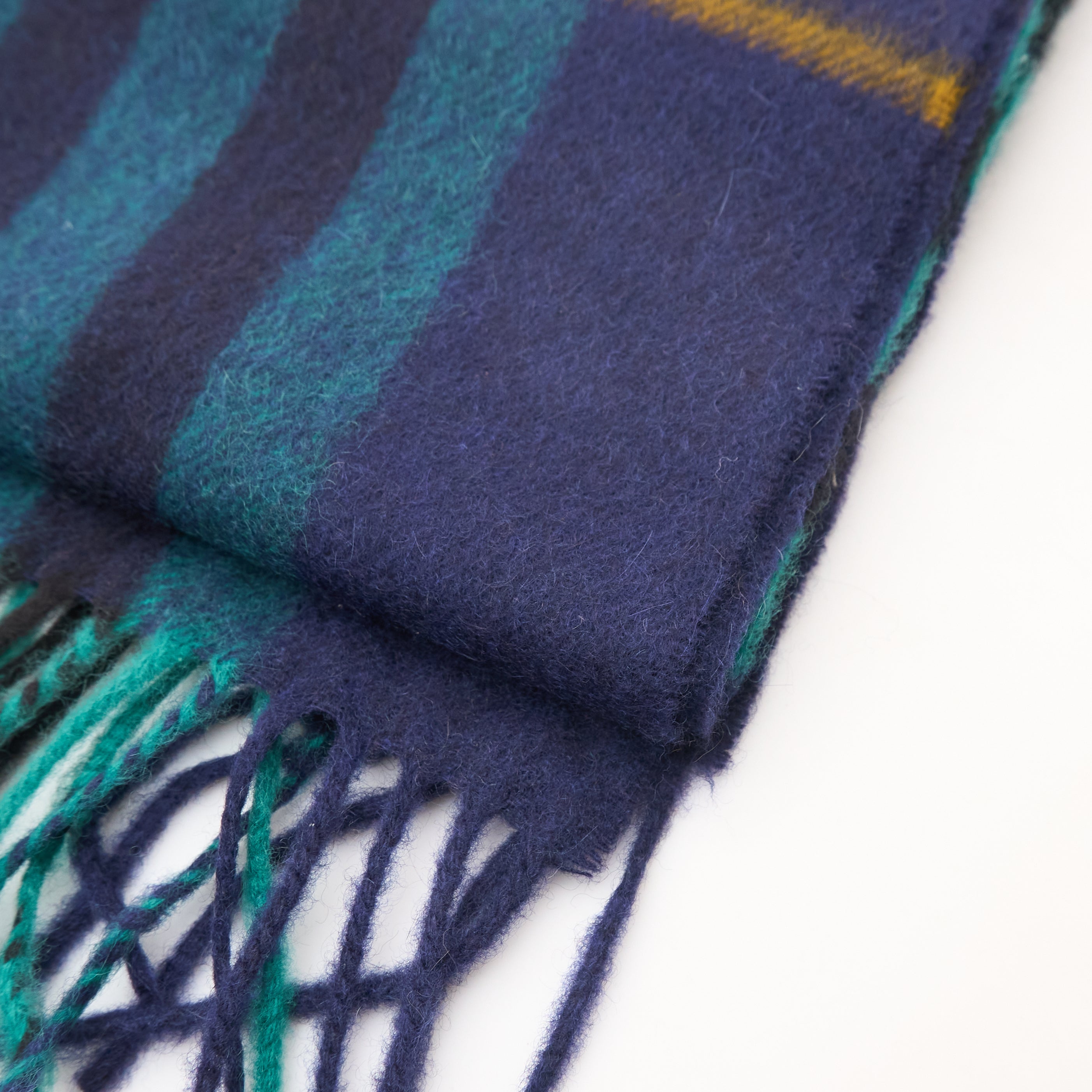 Burberry Check Cashmere Scarf Navy Green Gold