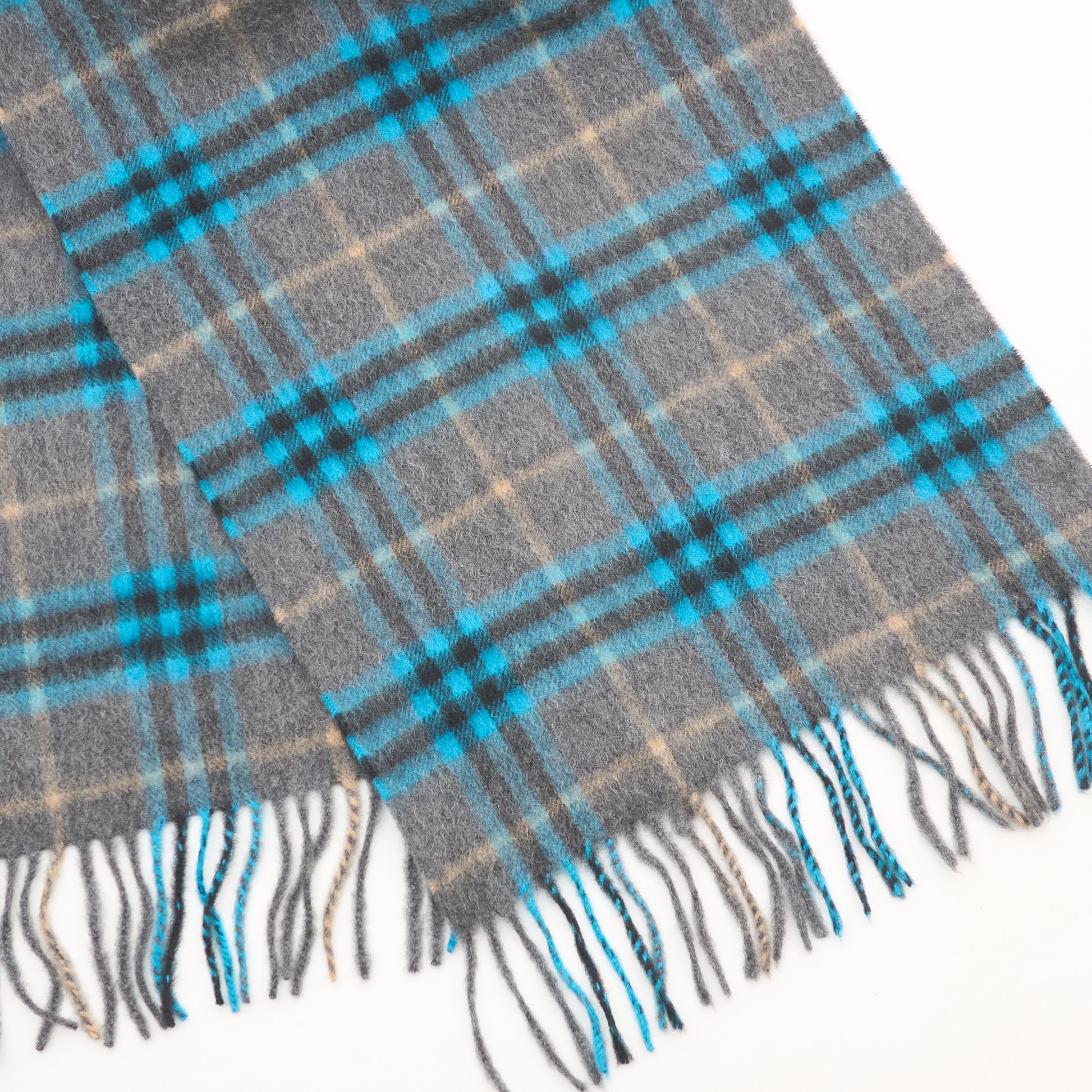 Burberry Cashmere Check Scarf Grey Blue