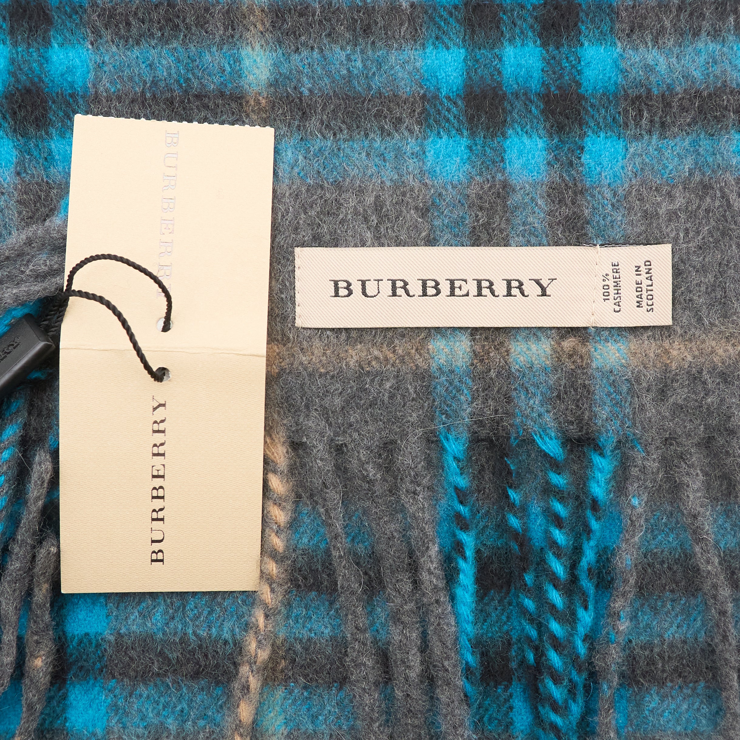 Burberry Cashmere Check Scarf Grey Blue