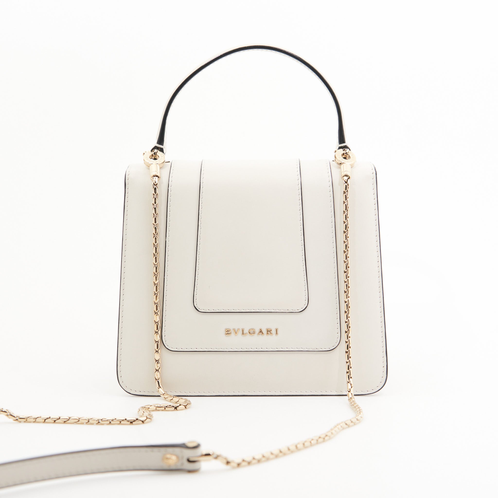 Bvlgari Calfskin Serpenti Top Handle in White GHW