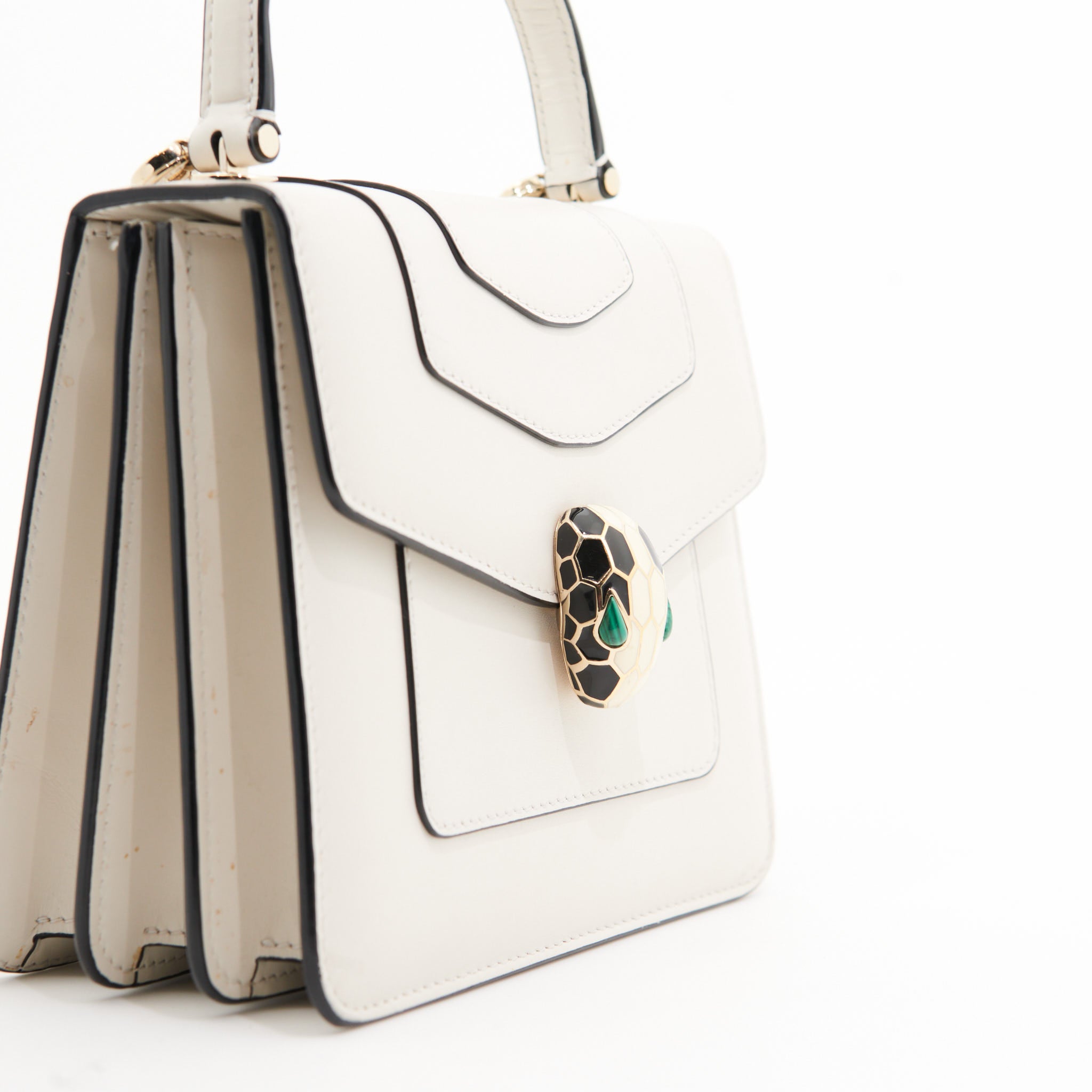 Bvlgari Calfskin Serpenti Top Handle in White GHW