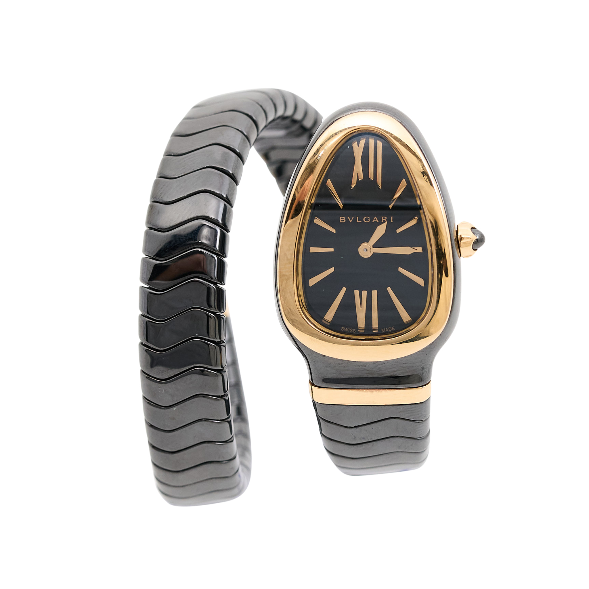 Bvlgari Ceramic Coated Steel Sertenti Spiga Watch in Black GHW