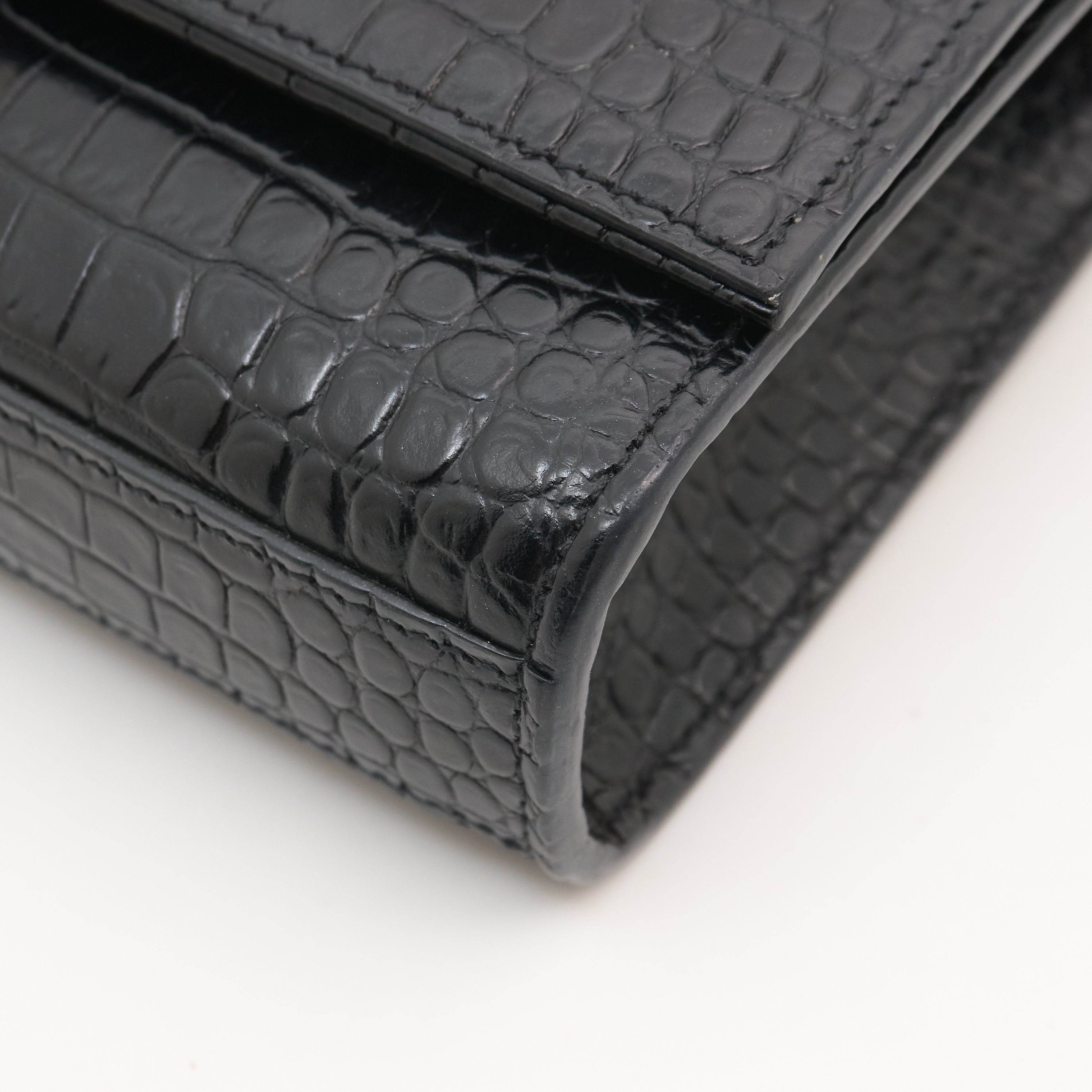Saint Laurent Kate Tassel Crocodile Embossed Leather Bag