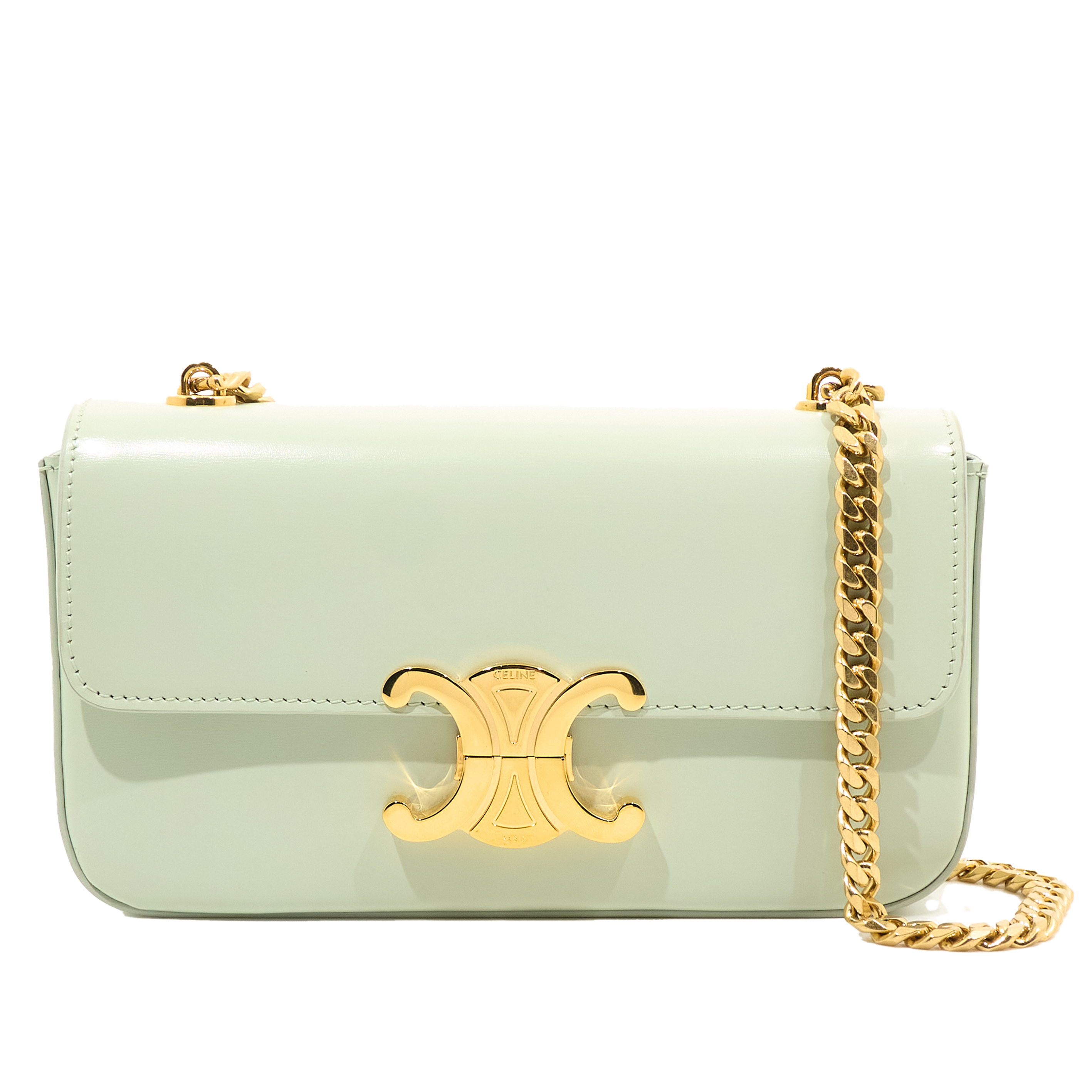 Celine Calfskin Triomphe Chain Shoulder Bag Jade