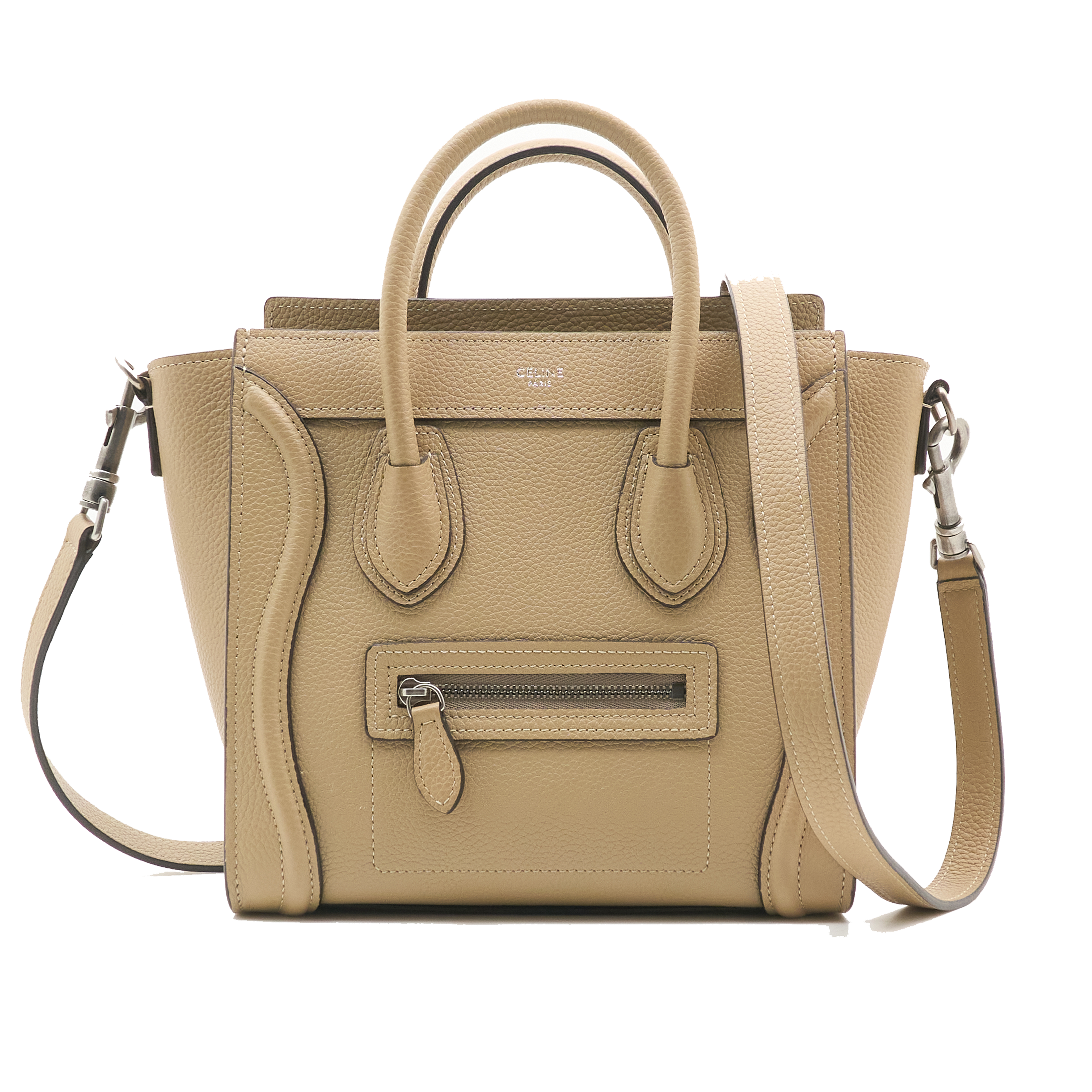 Celine Luggage Nano Handbag In Beige Drummed Calfskin Leather
