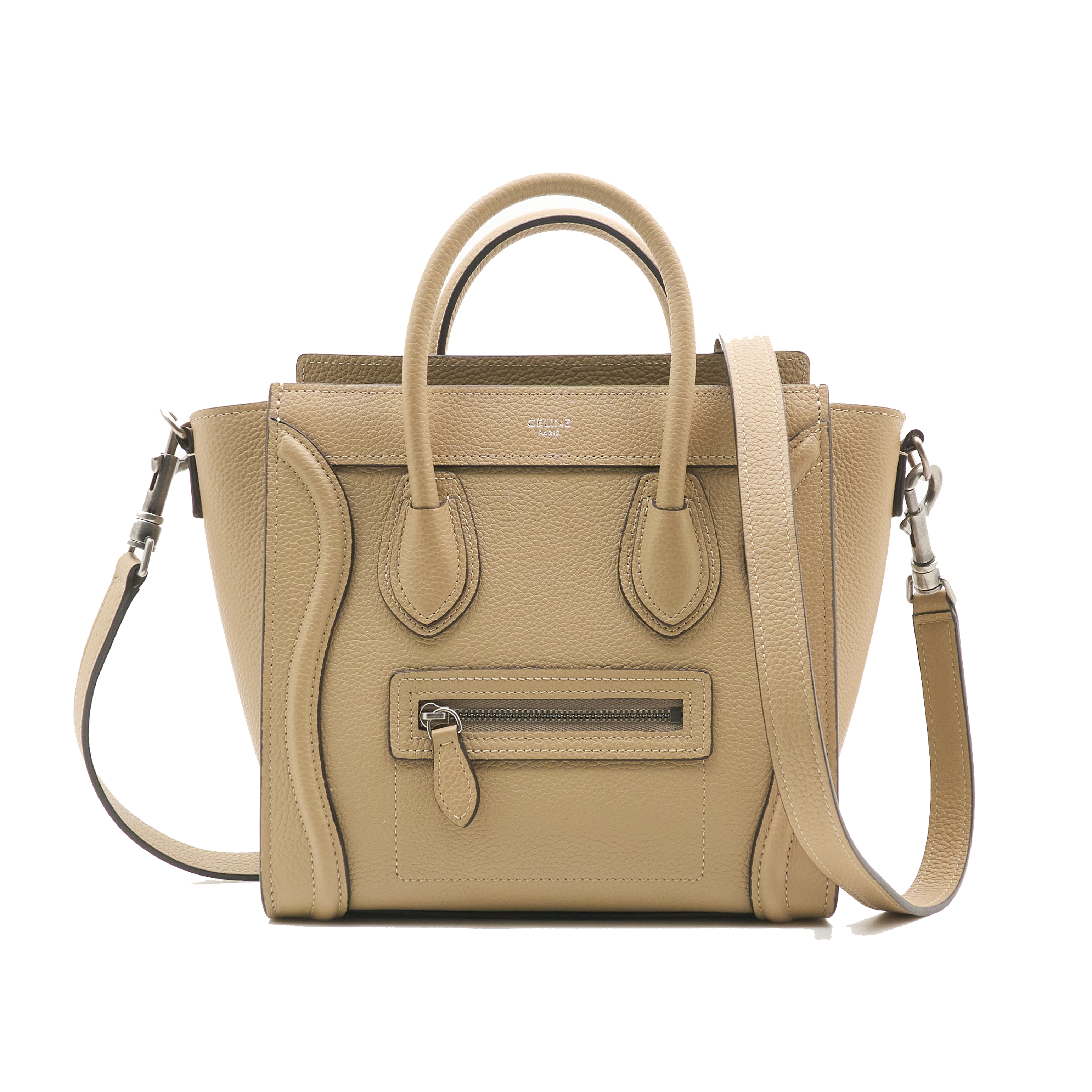 Celine Luggage Nano Handbag In Beige Drummed Calfskin Leather