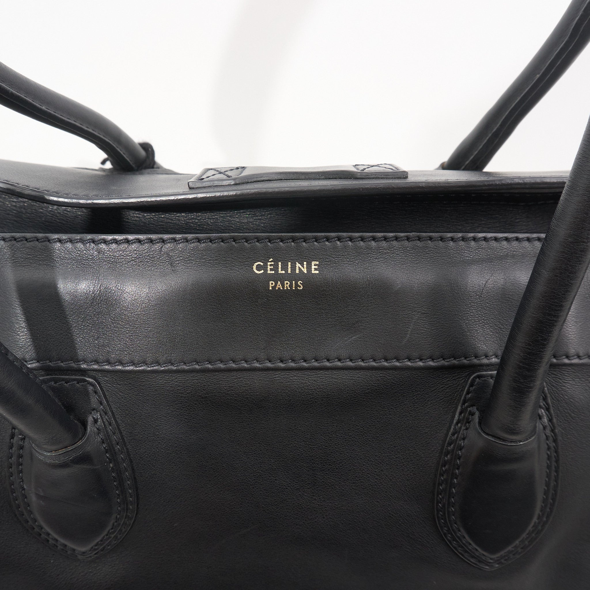 Celine Black Leather Luggage Tote Bag