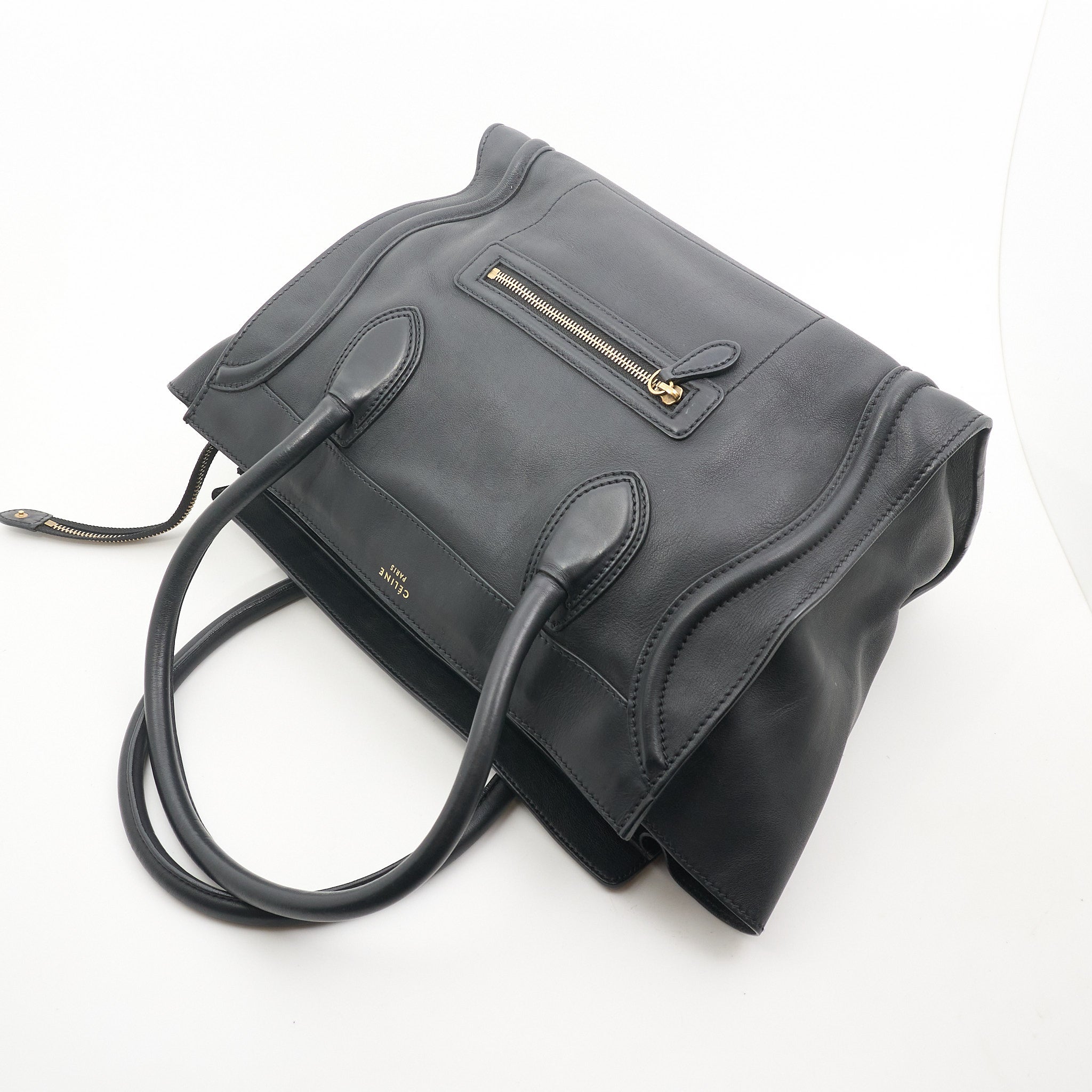 Celine Black Leather Luggage Tote Bag