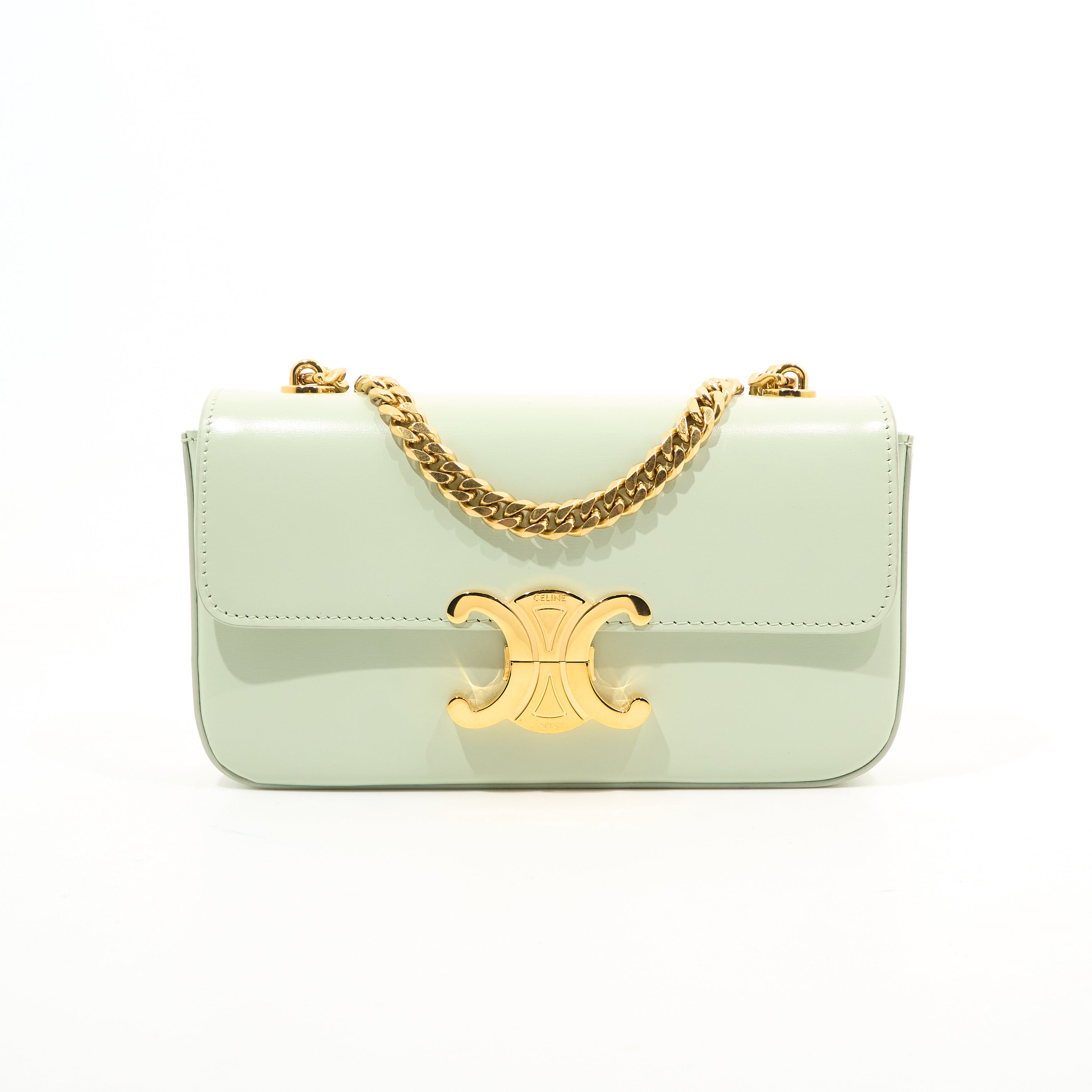 Celine Calfskin Triomphe Chain Shoulder Bag Jade