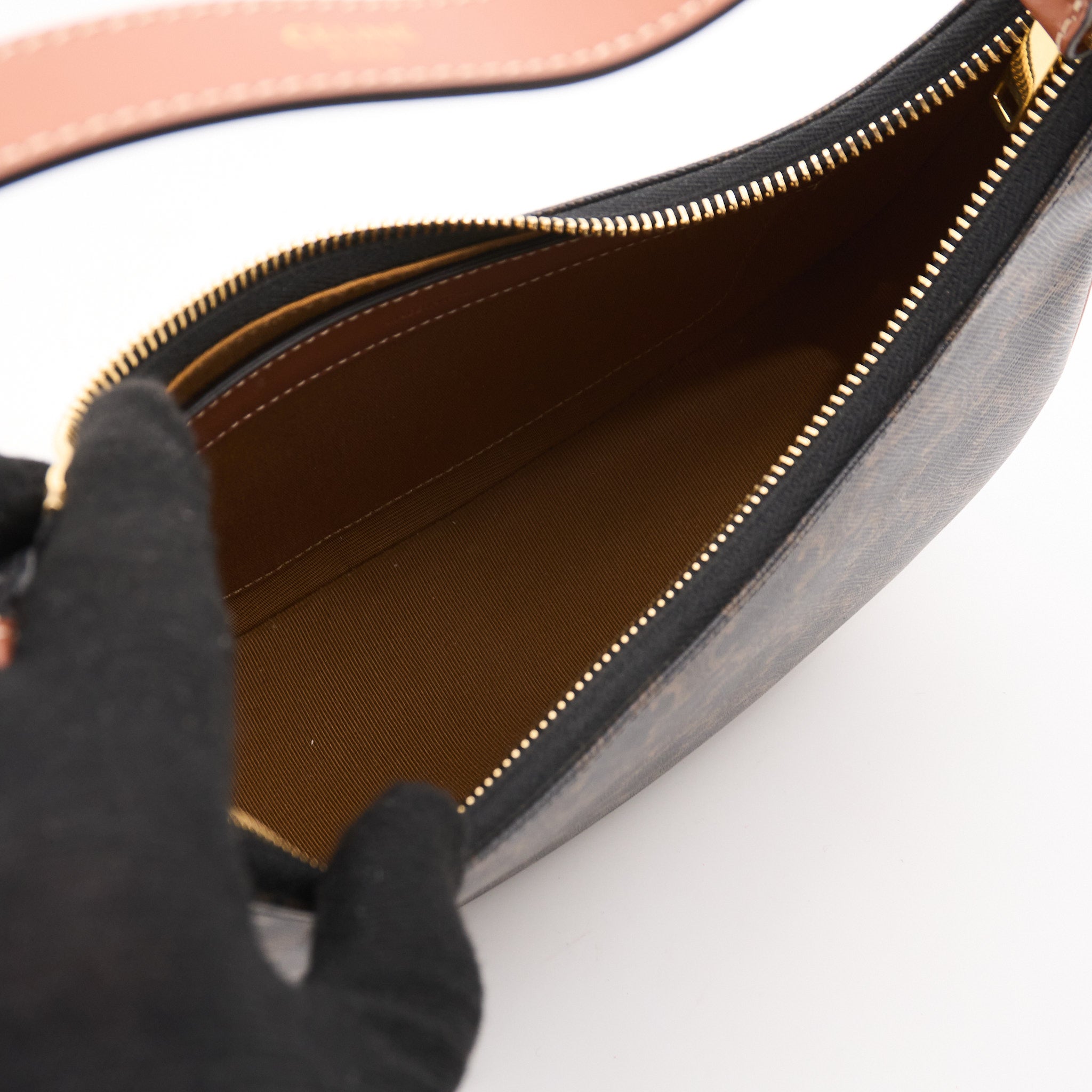 Celine Triomphe Canvas Calfskin Ava Shoulder Bag Tan