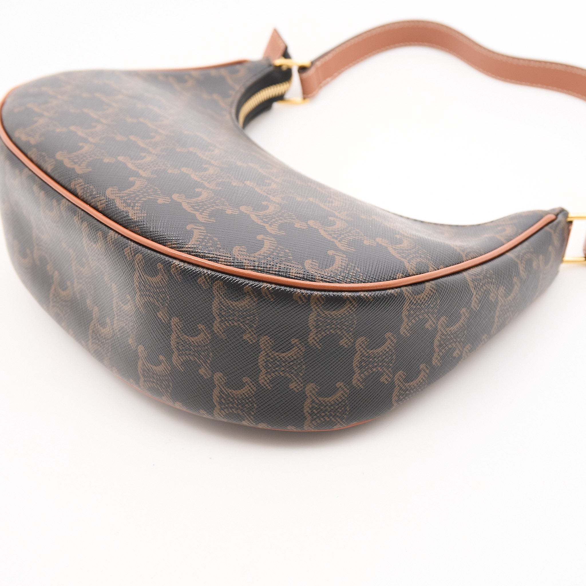 Celine Triomphe Canvas Calfskin Ava Shoulder Bag Tan