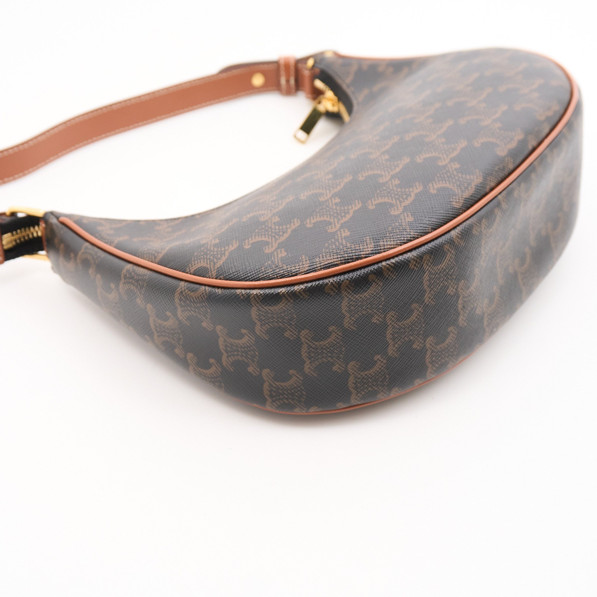 Celine Triomphe Canvas Calfskin Ava Shoulder Bag Tan