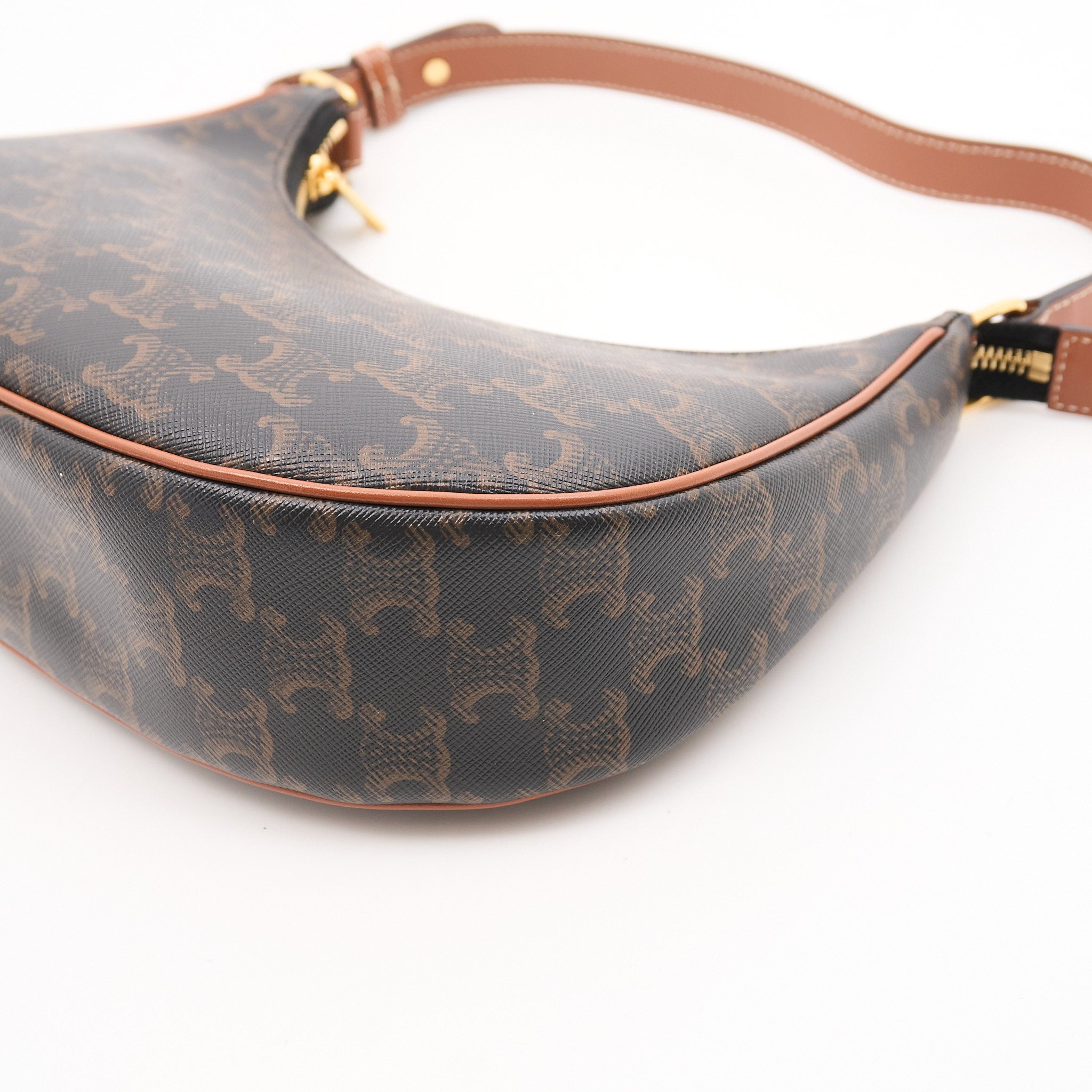 Celine Triomphe Canvas Calfskin Ava Shoulder Bag Tan