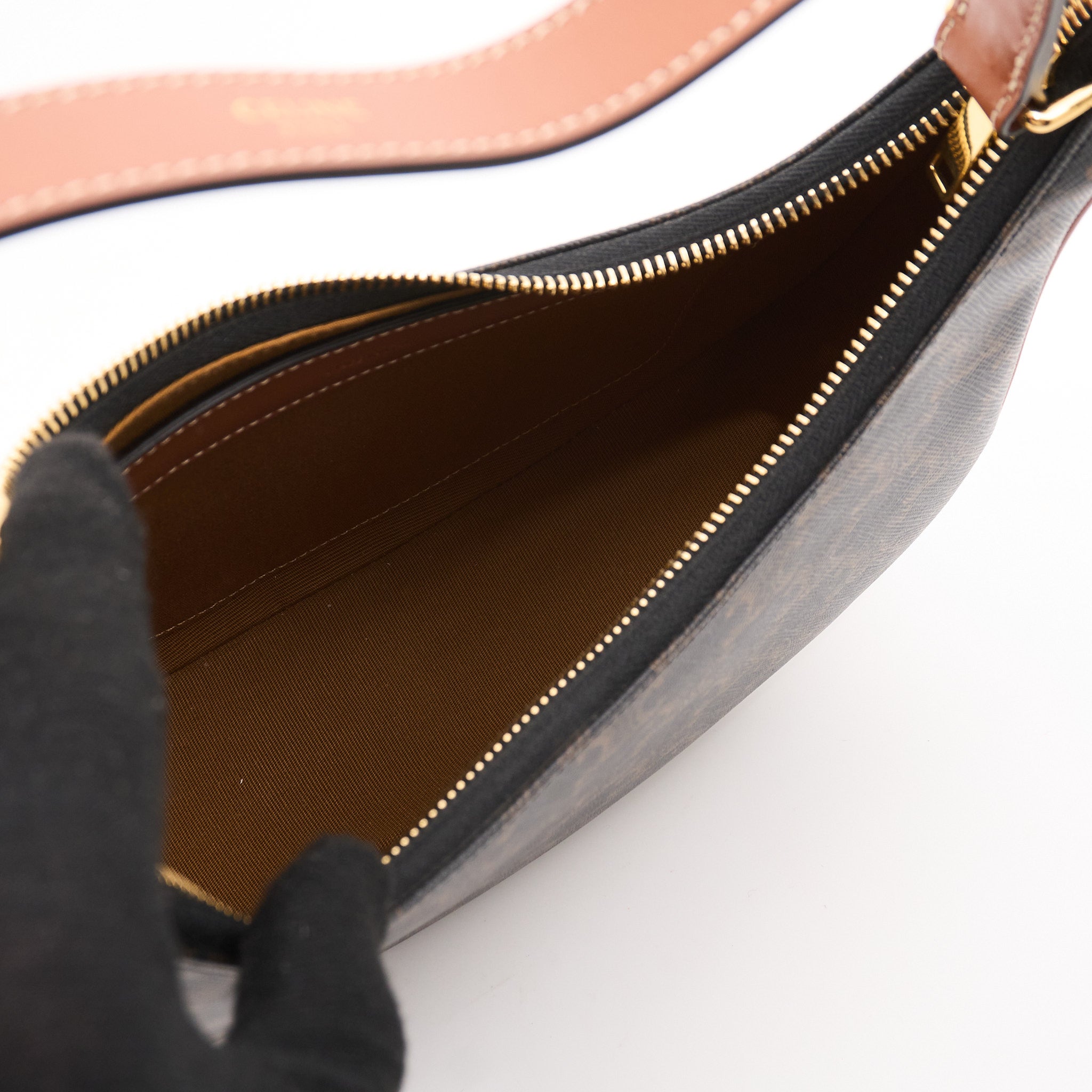 Celine Triomphe Canvas Calfskin Ava Shoulder Bag Tan