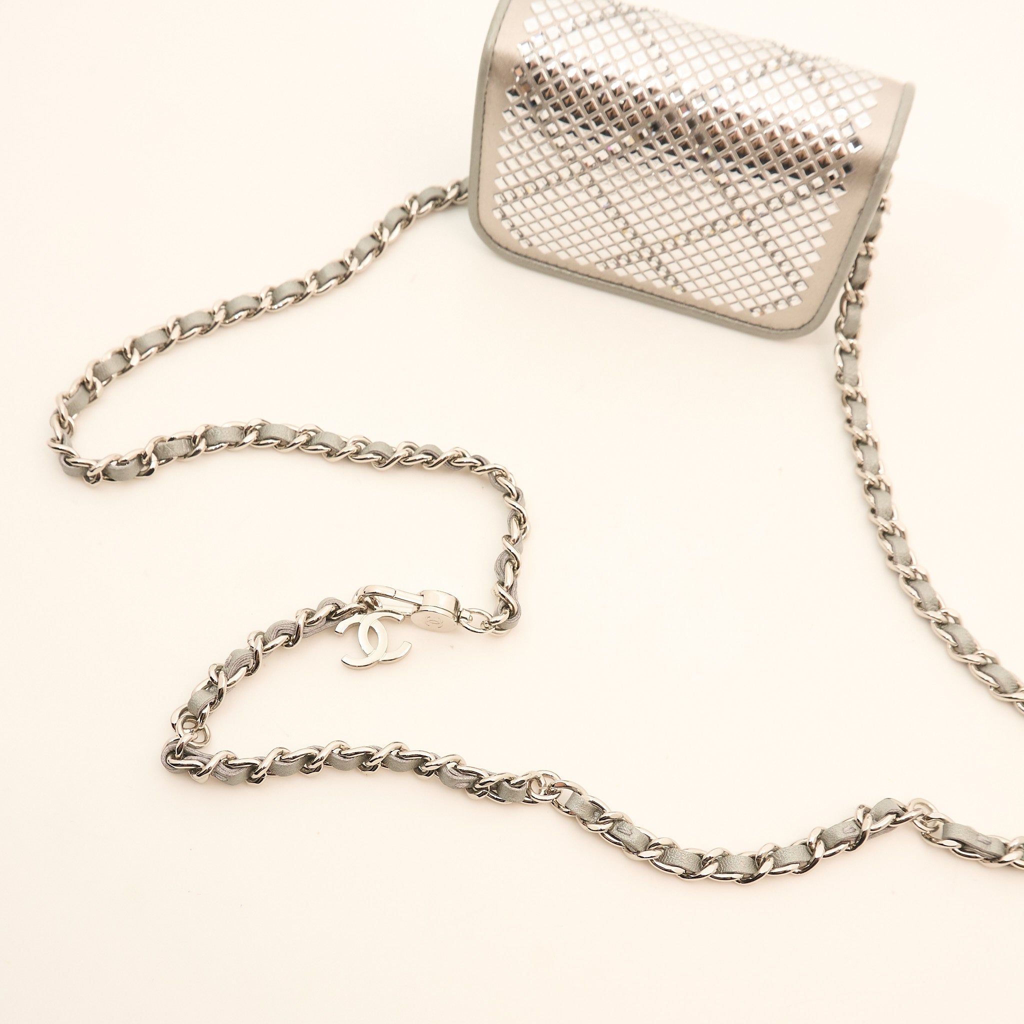 Chanel 22A Mini Crystal Studded Chain Belt Bag SHW