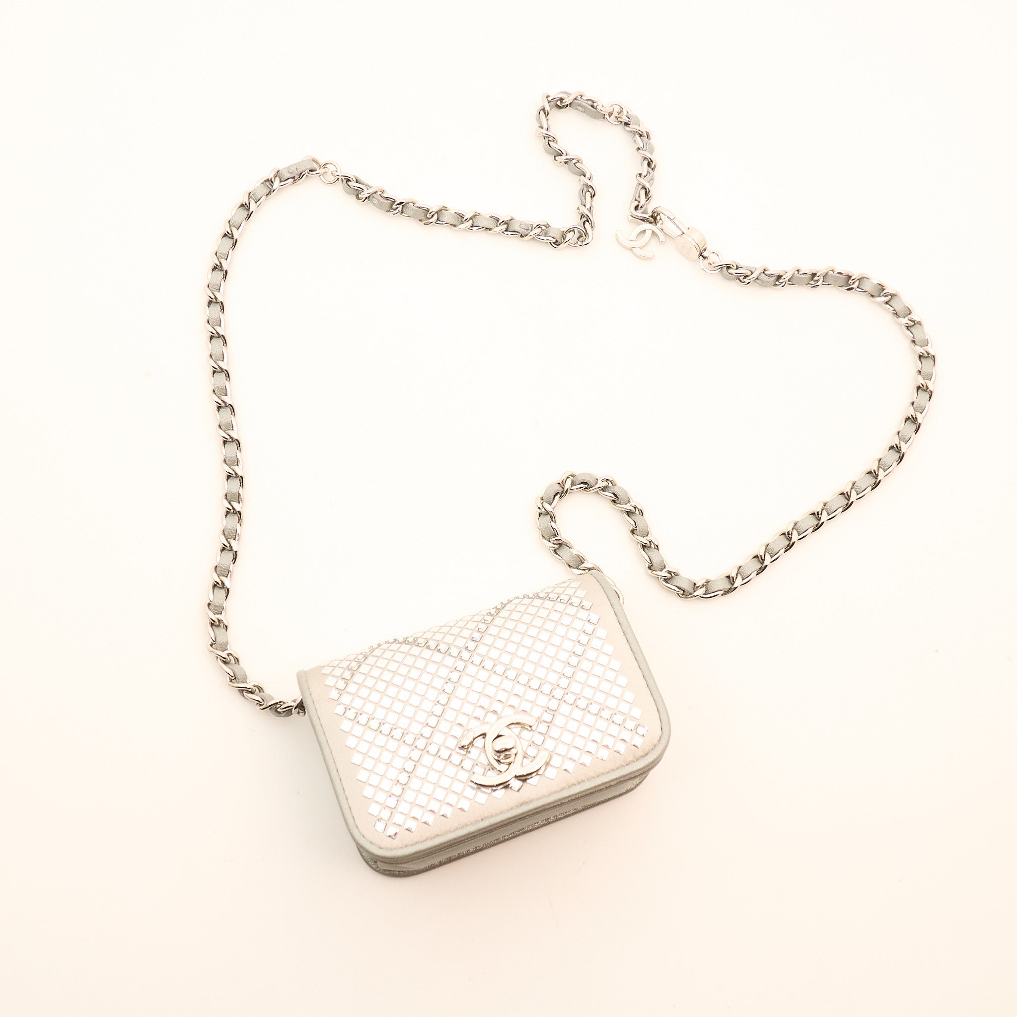 Chanel 22A Mini Crystal Studded Chain Belt Bag SHW