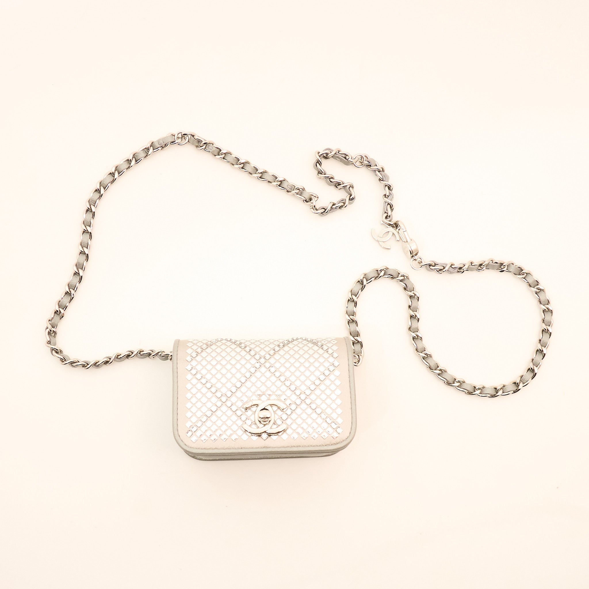 Chanel 22A Mini Crystal Studded Chain Belt Bag SHW