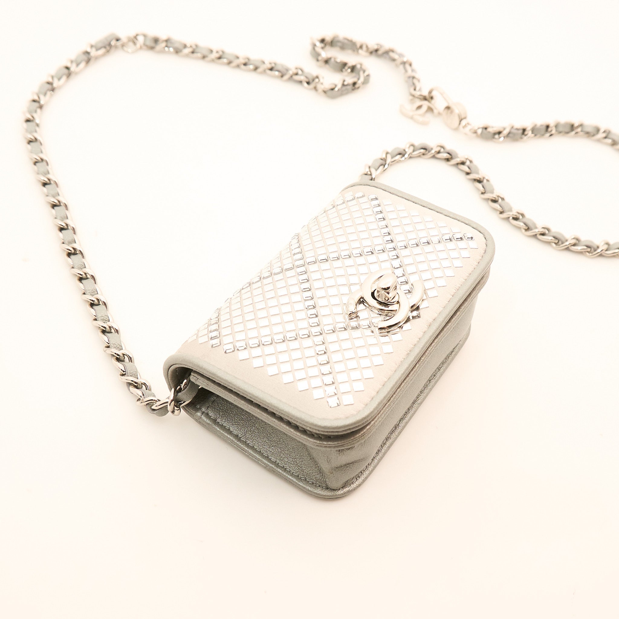 Chanel 22A Mini Crystal Studded Chain Belt Bag SHW