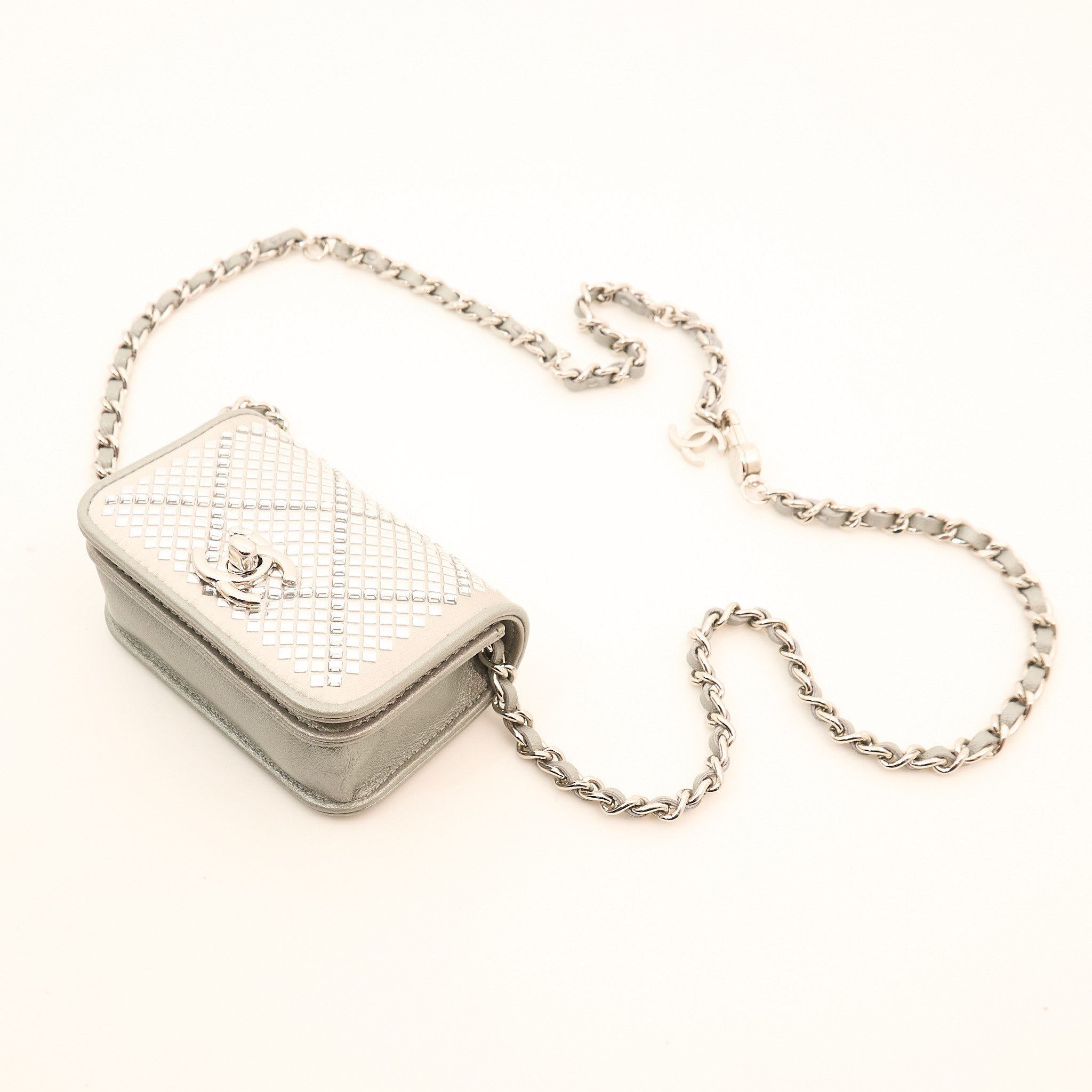 Chanel 22A Mini Crystal Studded Chain Belt Bag SHW