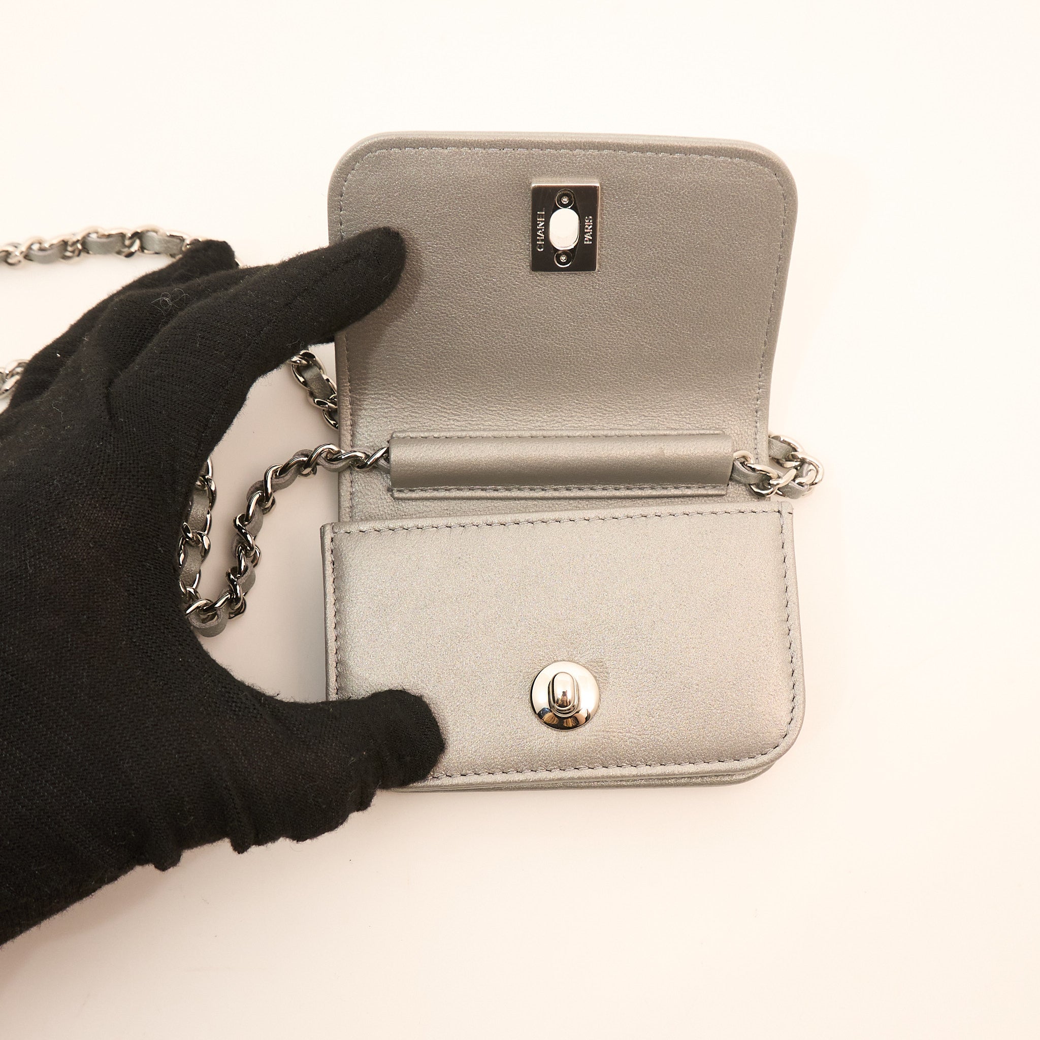 Chanel 22A Mini Crystal Studded Chain Belt Bag SHW