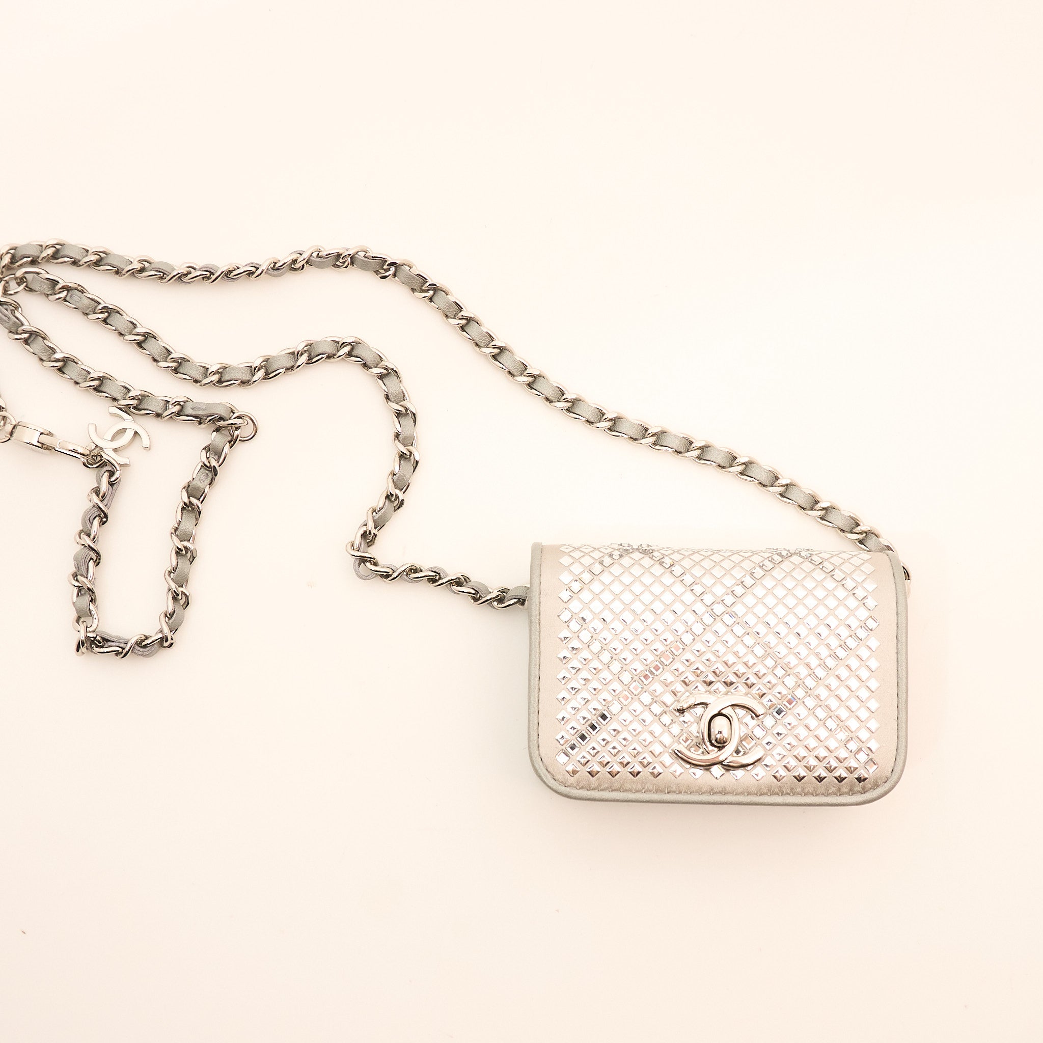 Chanel 22A Mini Crystal Studded Chain Belt Bag SHW