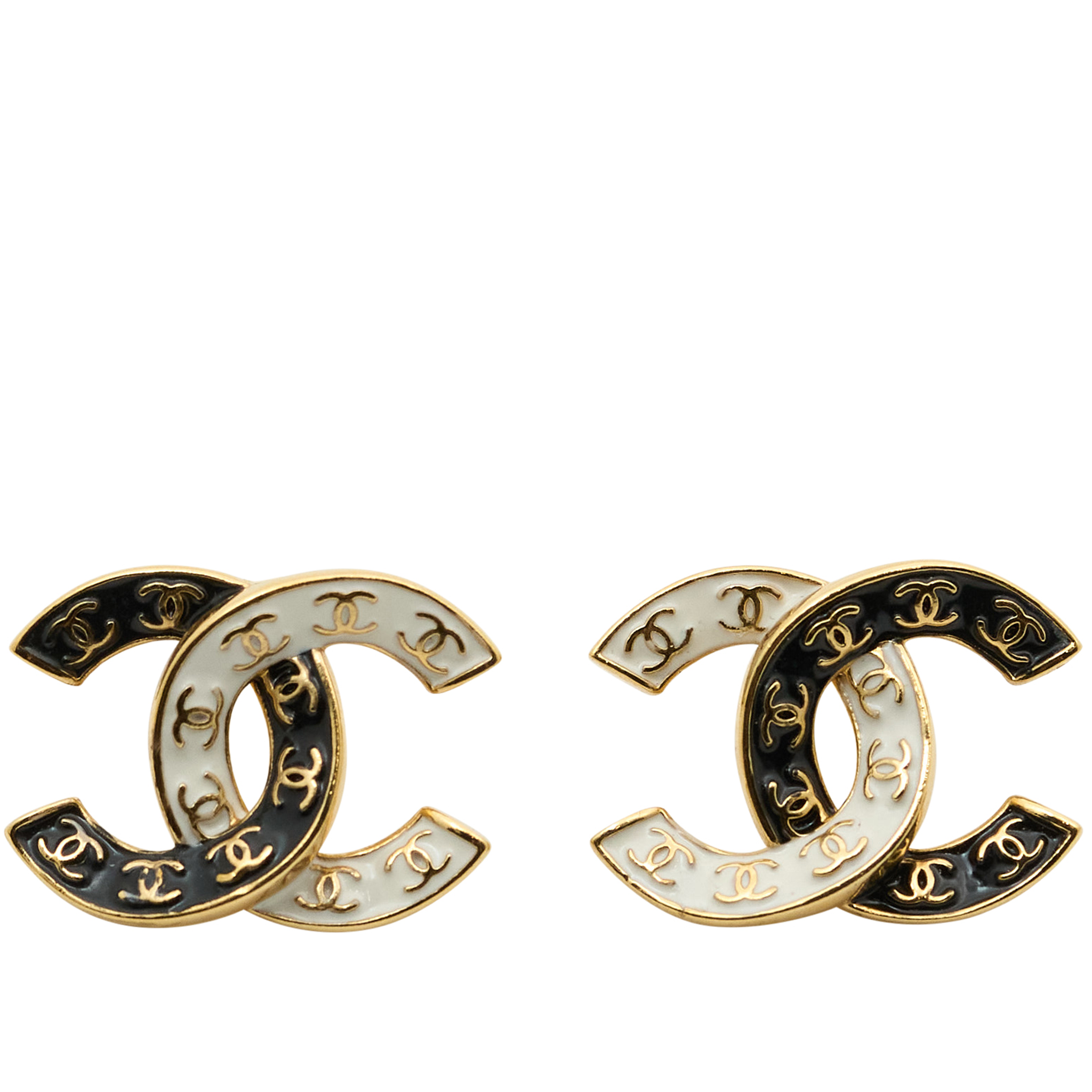 Chanel CC Black/White Enamel Earrings