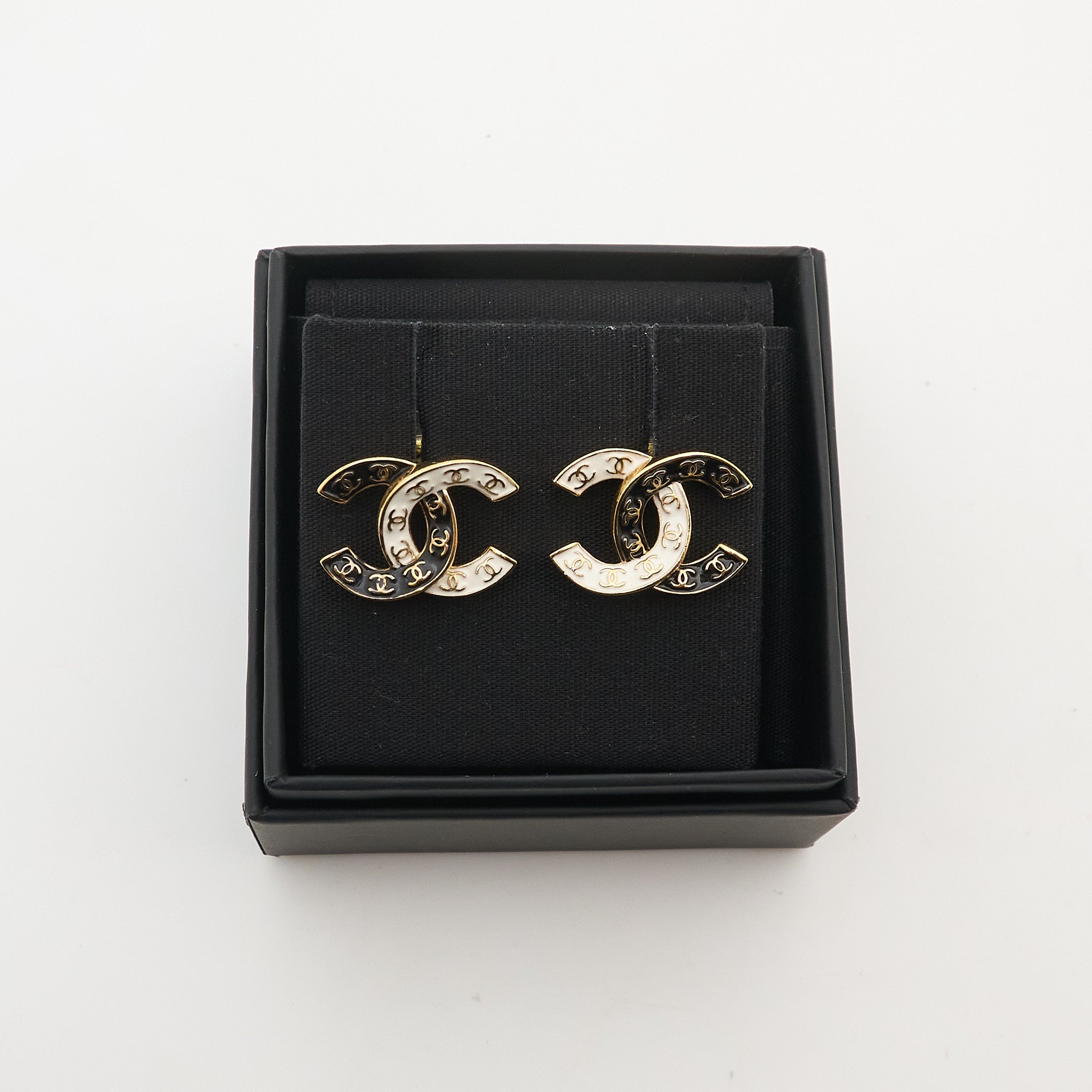 Chanel CC Black/White Enamel Earrings