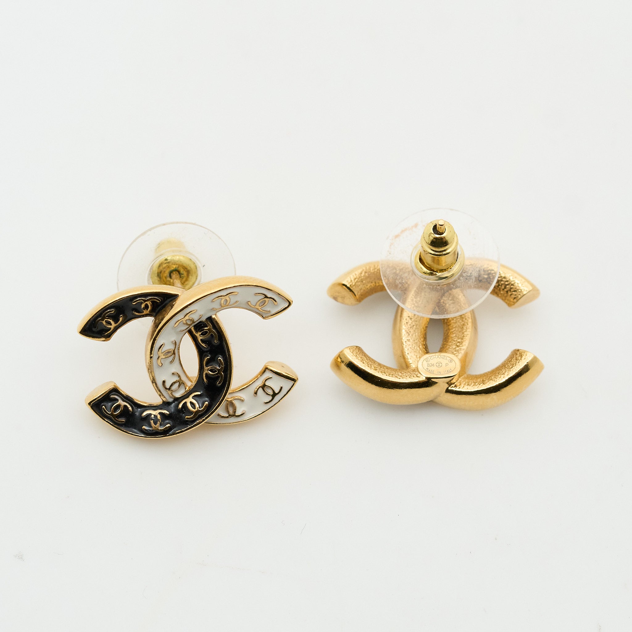 Chanel CC Black/White Enamel Earrings