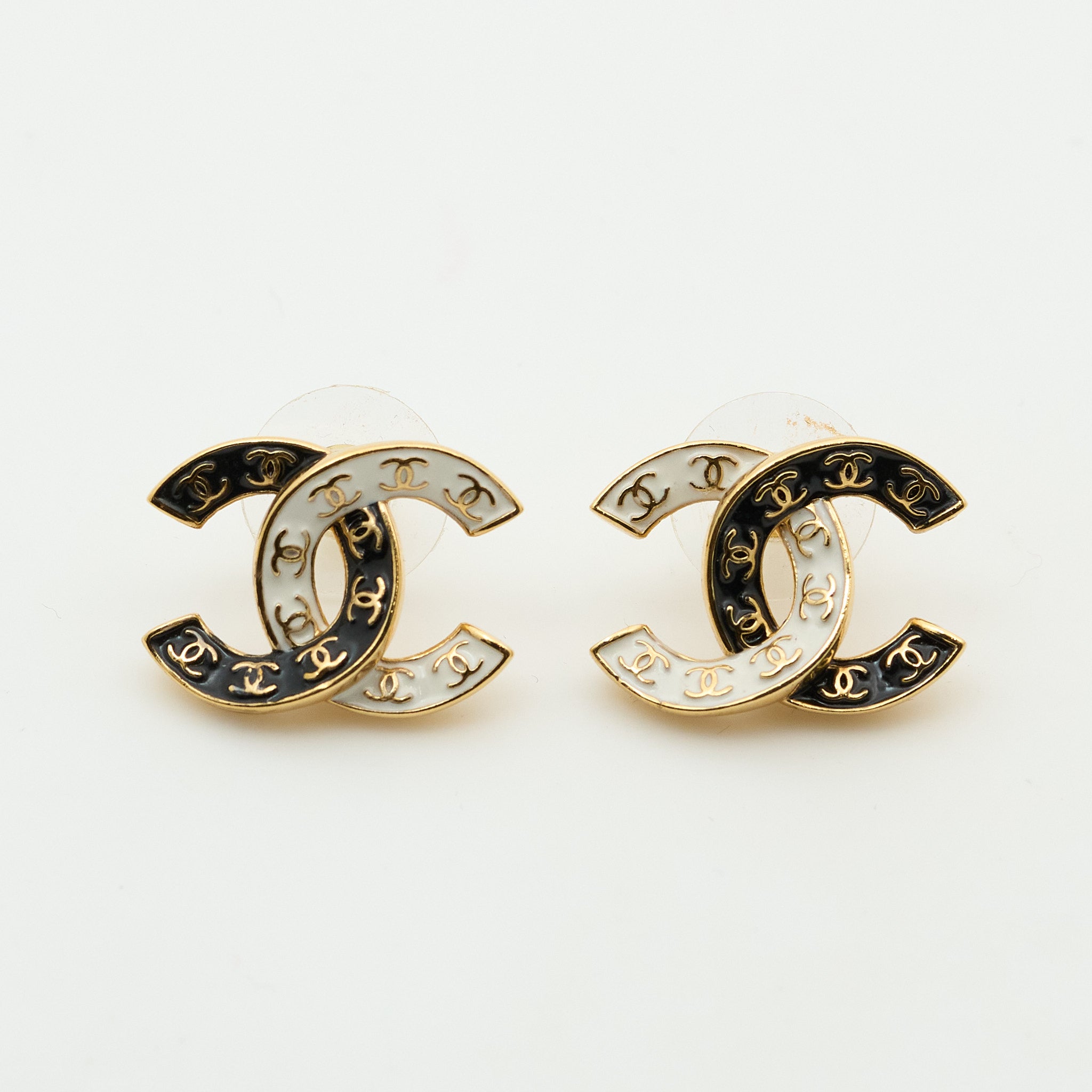 Chanel CC Black/White Enamel Earrings