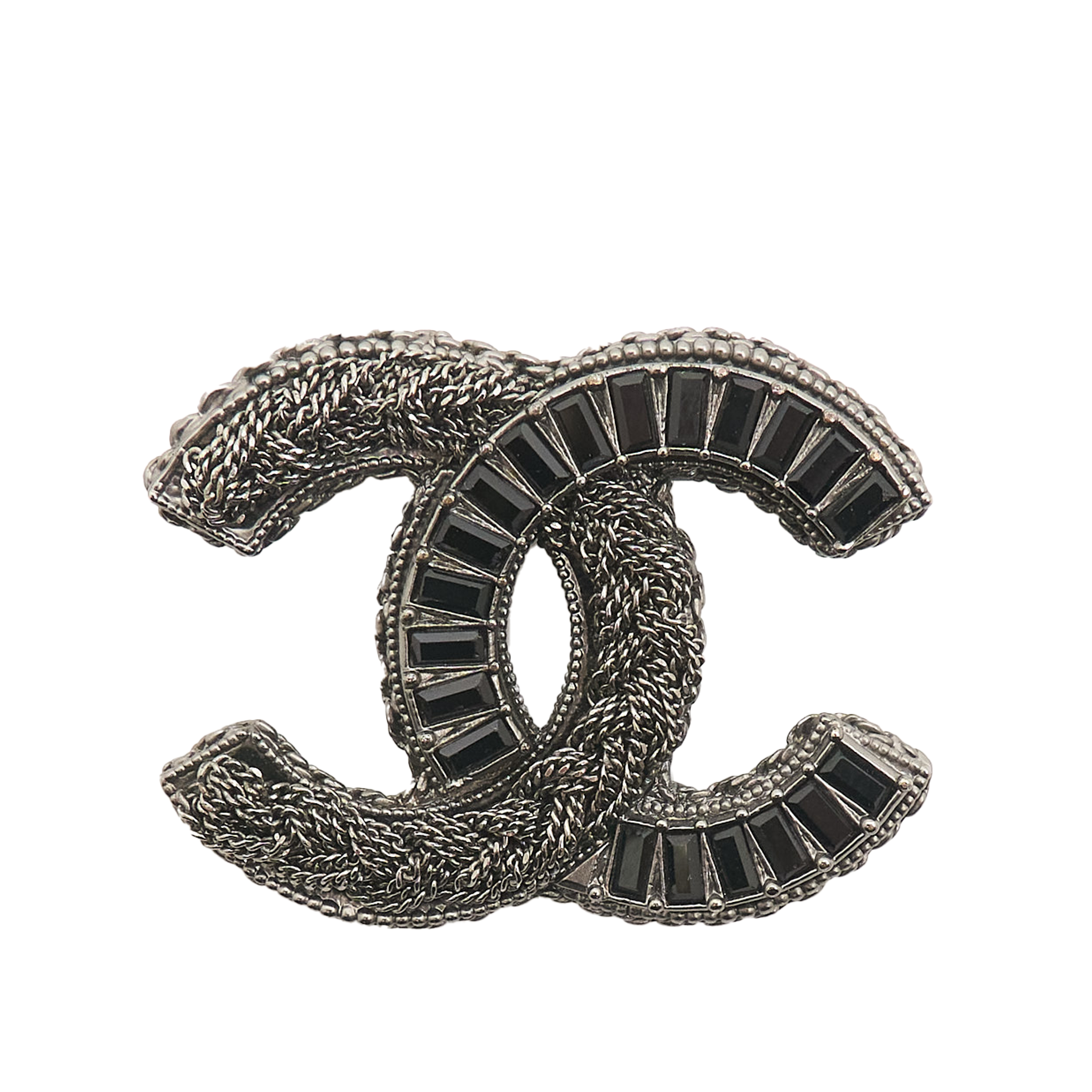 Chanel CC Black Crystal Brooch